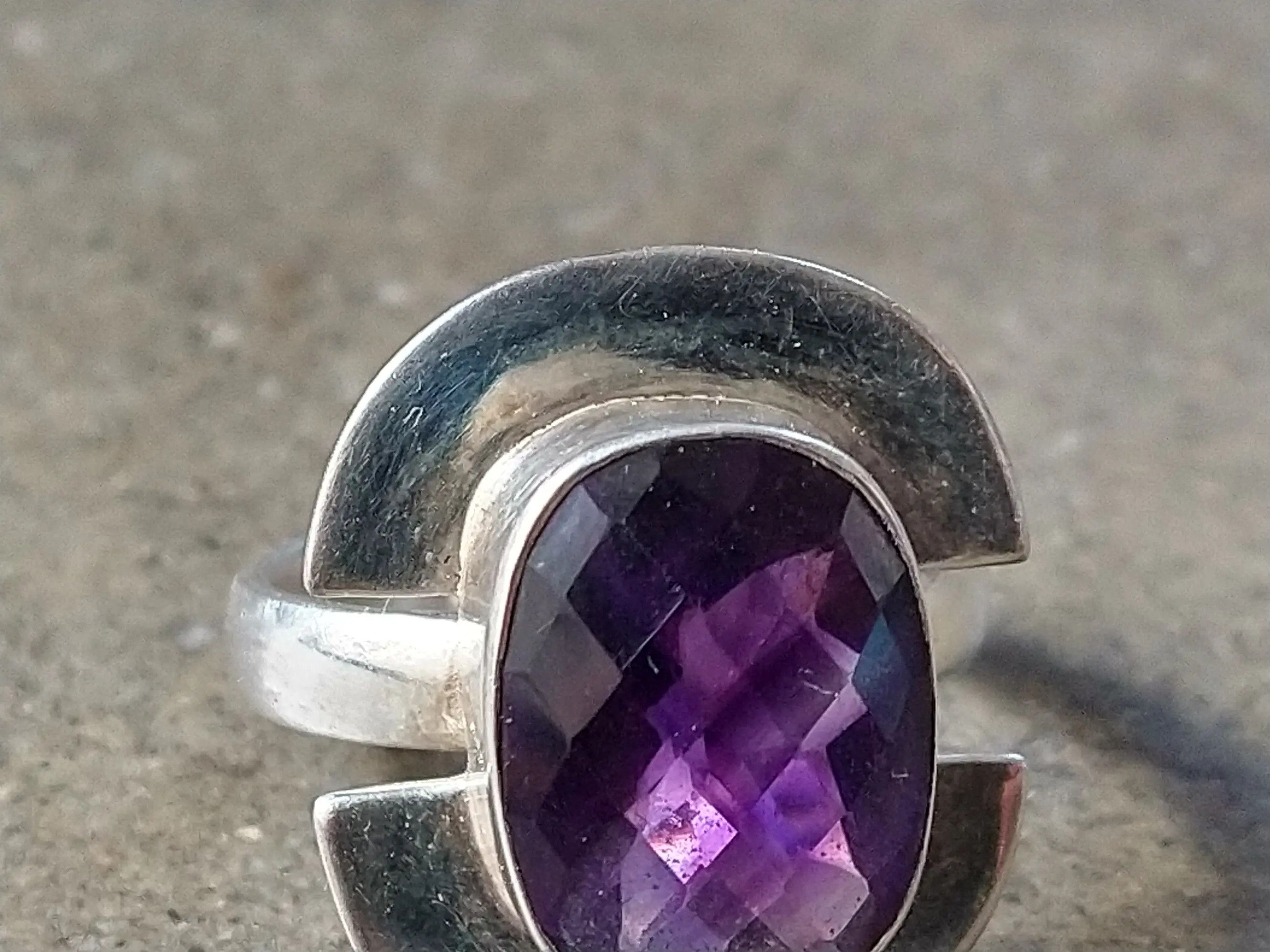 Vintage Vintage Sterling Silver Ring Purple Amethyst 11.75 Faceted Size ONE SIZE - 9 Thumbnail