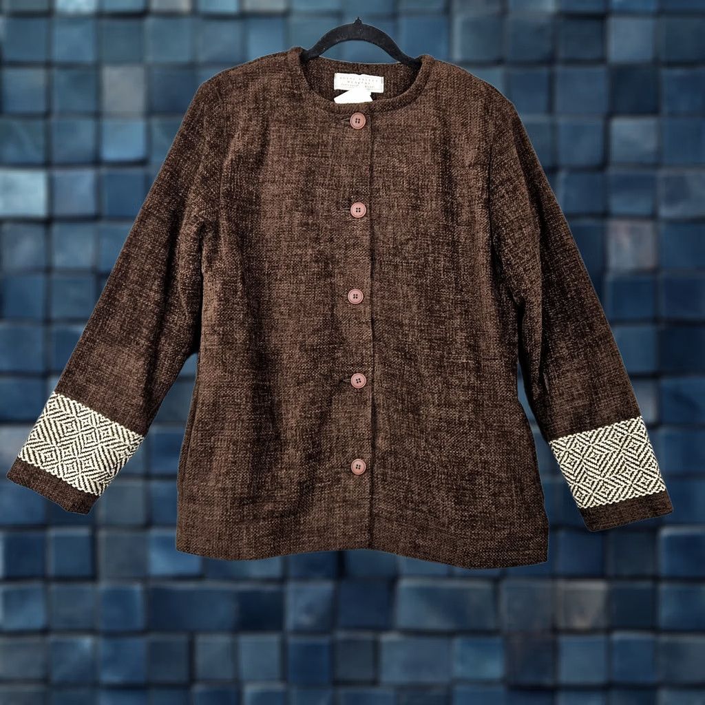 CHOCOOLATE VINTAGE Boyne Valley Weavers Women's Jacket Size M NEW Lined Chenille Brown Chocolate Button Zipper Logo Casual Outdoors Indoor Seasonal Women Size M / US 6-8 / IT 42-44 - 1 Thumbnail