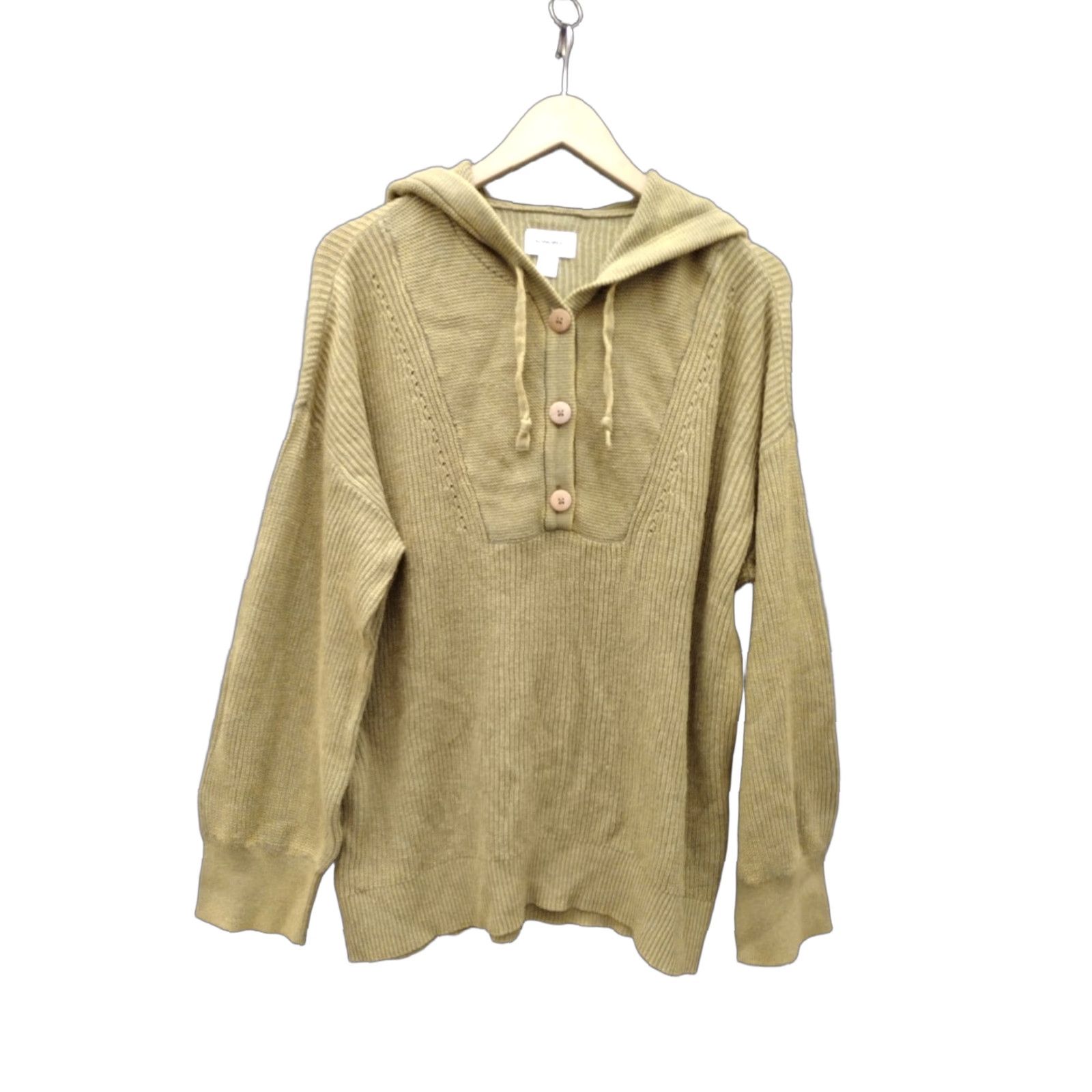 Vintage SONOMA Women's Knit Hoodie Sweater 0X Green Pullover Dolman Long Sleeve V-Neck Buttons Modern Knit Size XL / US 12-14 / IT 48-50 - 1 Thumbnail