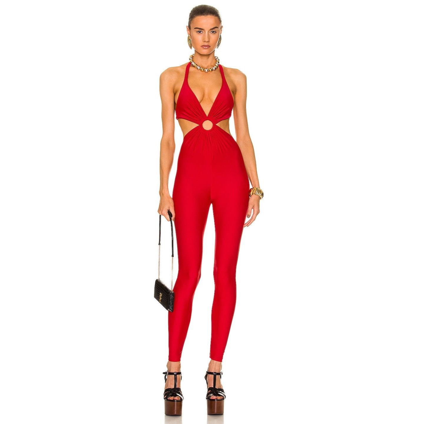 Saint Laurent Paris Saint Laurent Red Sleeveless Cutout Jumpsuit Size 26" / US 2 / IT 38 - 1 Thumbnail