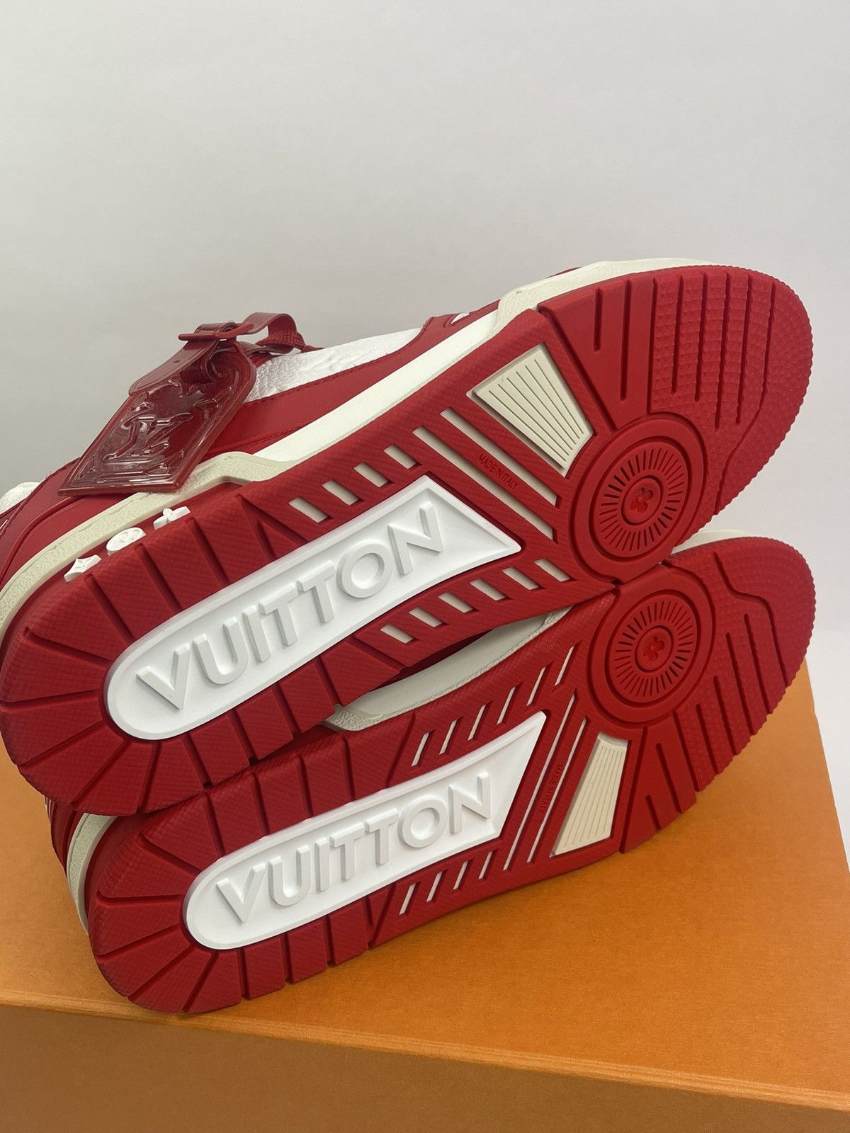 Louis Vuitton VIRGIL ABLOG EXCLUSIVE RED LOGO EMBOSSED SNEAKERS Size US 8 / EU 41 - 8 Thumbnail