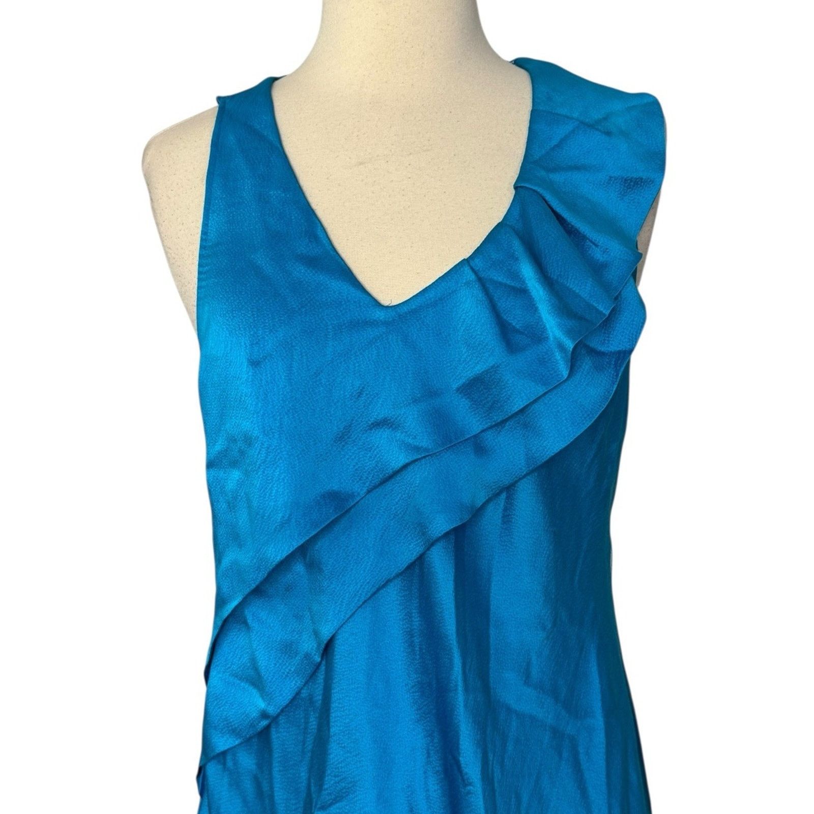 Anthropologie Anthropologie ALI RO Silk Turquoise Ruffle Mini Dress Halter Size M / US 6-8 / IT 42-44 - 5 Thumbnail