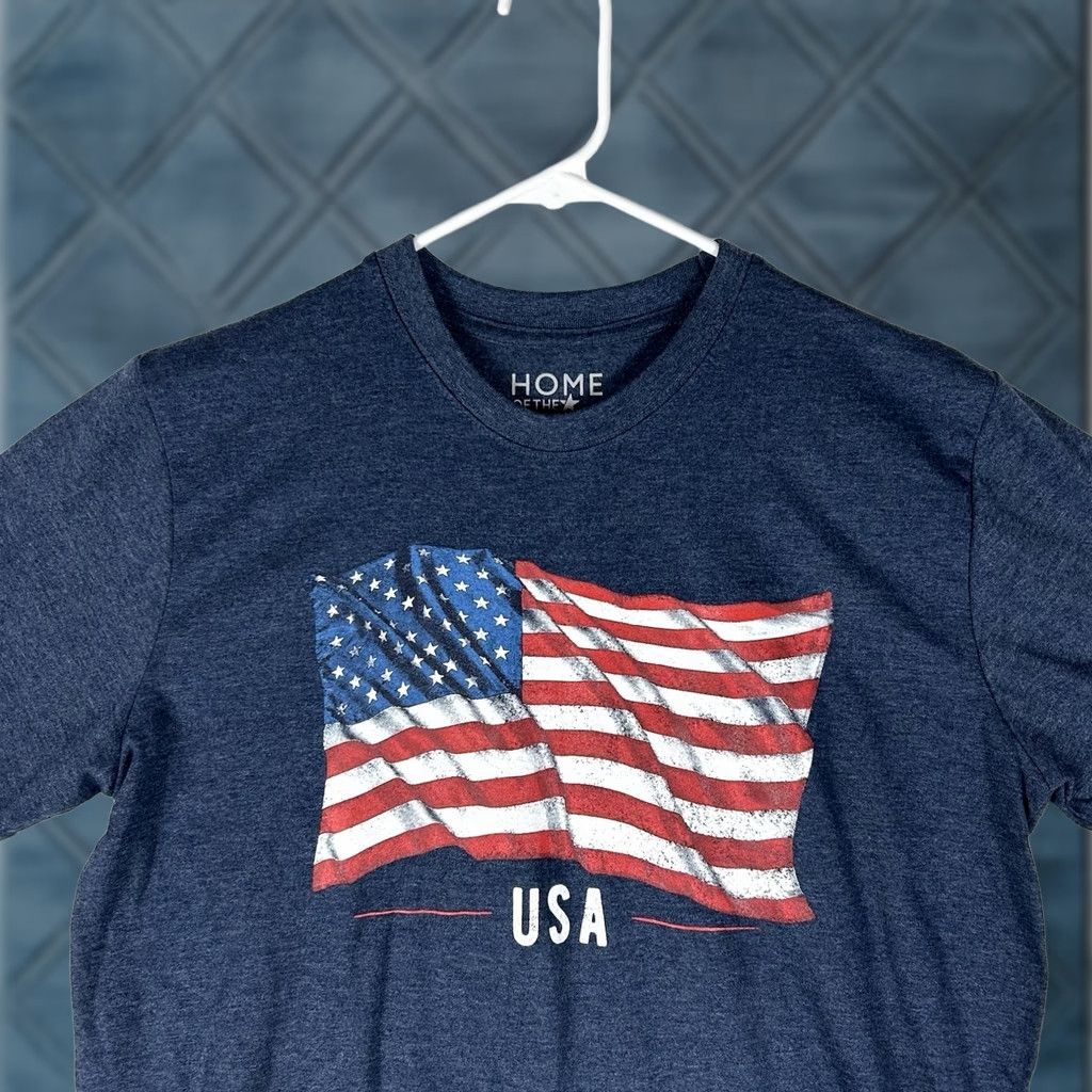 Vintage Home Of The Brave T-Shirt Men's Medium Blue Graphic Print Flag Crewneck Short Sleeve Shirt Size US M / EU 48-50 / 2 - 1 Thumbnail
