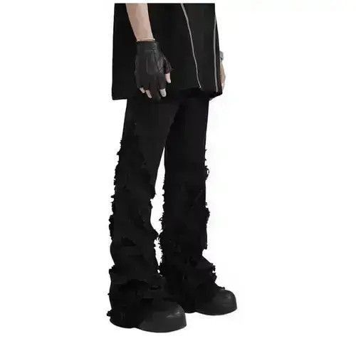 Japanese Brand Black Frayed Stacked Denim Jeans Size US 32 / EU 48 - 5 Thumbnail