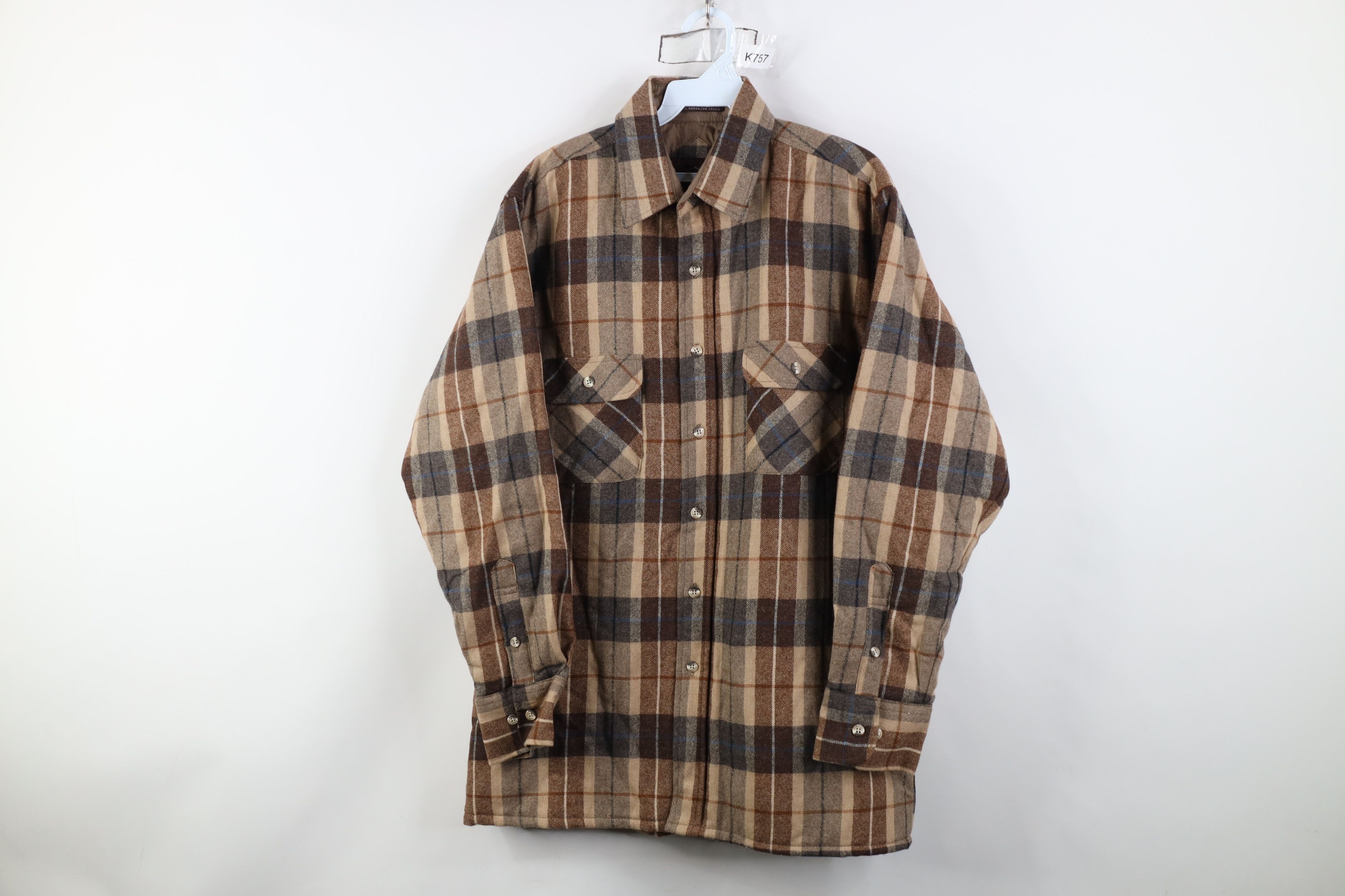 Vintage Vintage 70s Streetwear Wool Blend Quilted Shirt Jacket Plaid Size US M / EU 48-50 / 2 - 1 Thumbnail