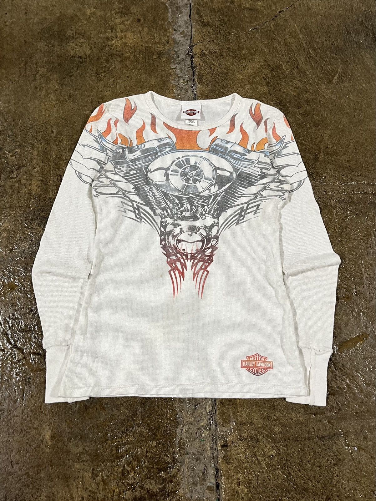 Crazy Y2K Harley Davidson Grunge Flames Thermal Longsleeve