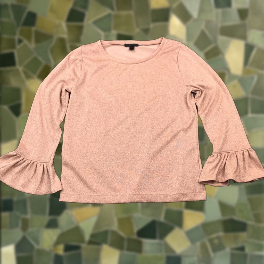 J.Crew J.CREW Shirt Womens Medium Metallic Copper Round Neck Long Sleeve Cuffs Knit Polyester Viscose Bodice Basic All Seasons Fall Spring Summer Winter Size M / US 6-8 / IT 42-44 - 1 Thumbnail