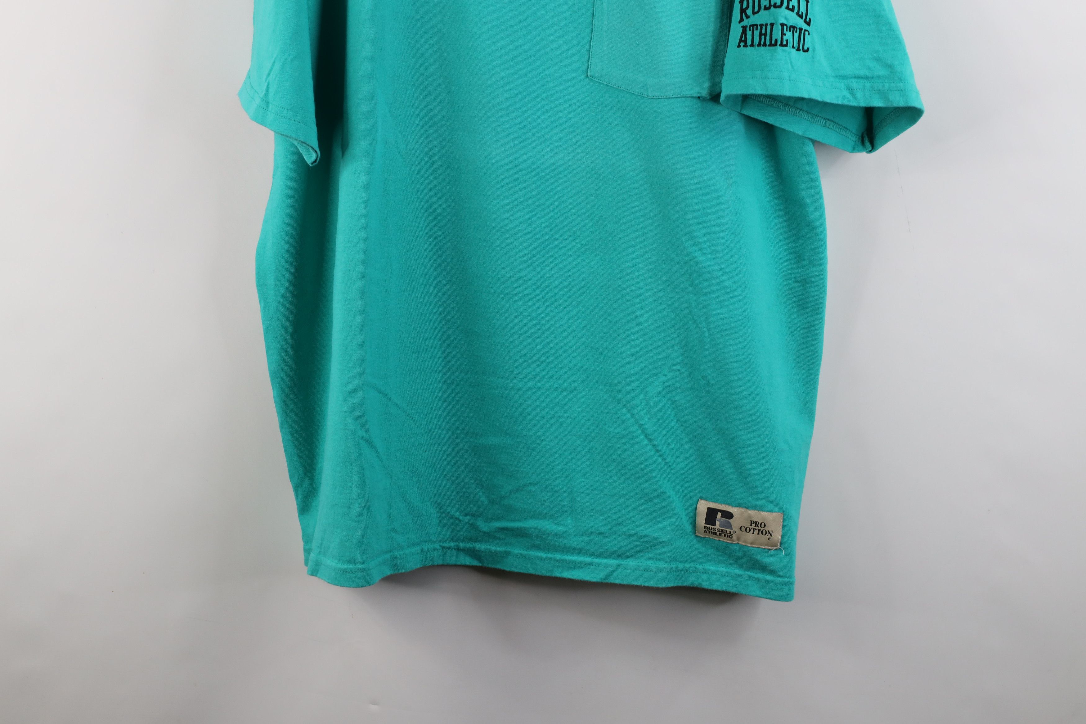 Russell Athletic × Vintage Vintage 90s Russell Athletic Heavyweight Cotton T-Shirt Teal Size US XL / EU 56 / 4 - 3 Thumbnail