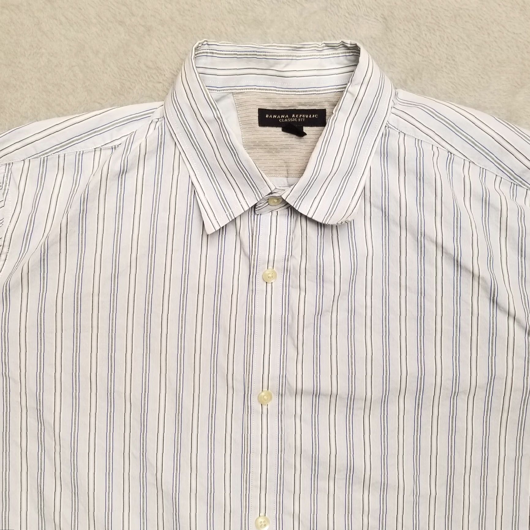 Banana Republic Banana Republic Shirt Mens XXL 17.5 Blue Striped 100% Cotton Long Sleeve Button-Up Casual, Business Mens Shirt Size US XL / EU 56 / 4 - 2 Thumbnail