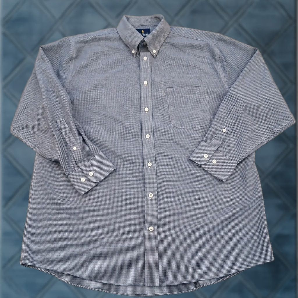 Stafford Stafford Shirt Mens 16.5 Blue Micro Check Oxford Long Sleeve Button-Down Shirt Mens Blue Check Oxford Long Sleeve Stafford Shirt Size US XL / EU 56 / 4 - 1 Thumbnail