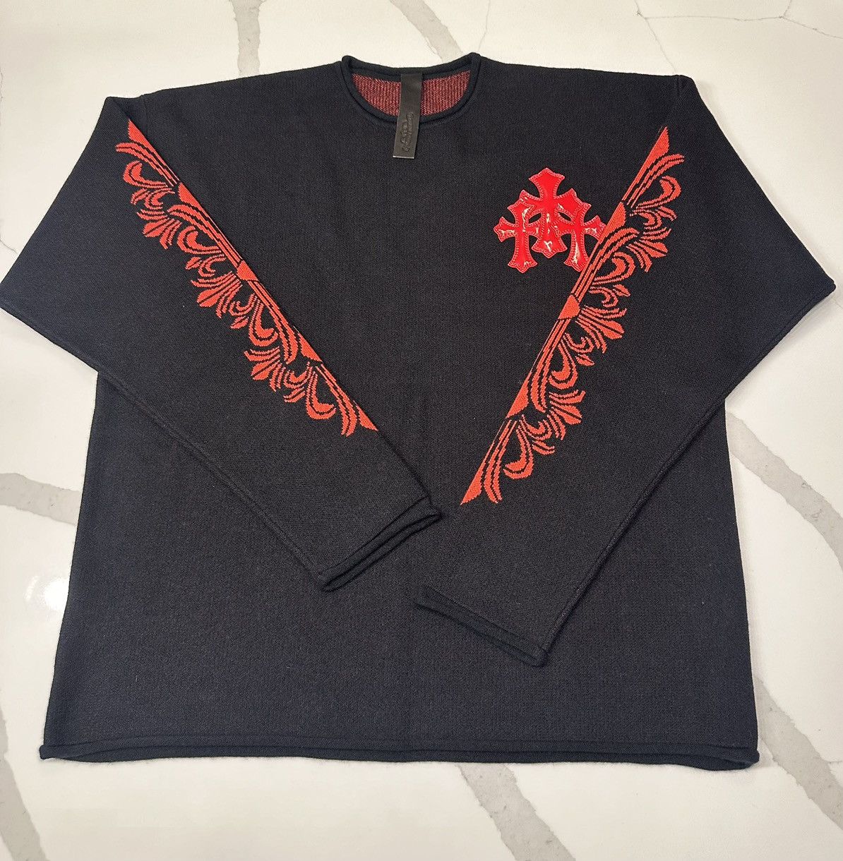 クロムハーツCashmere Fleur Cross leather Patch Chrome Hearts Leather Cross Patch Cashmere Sweater