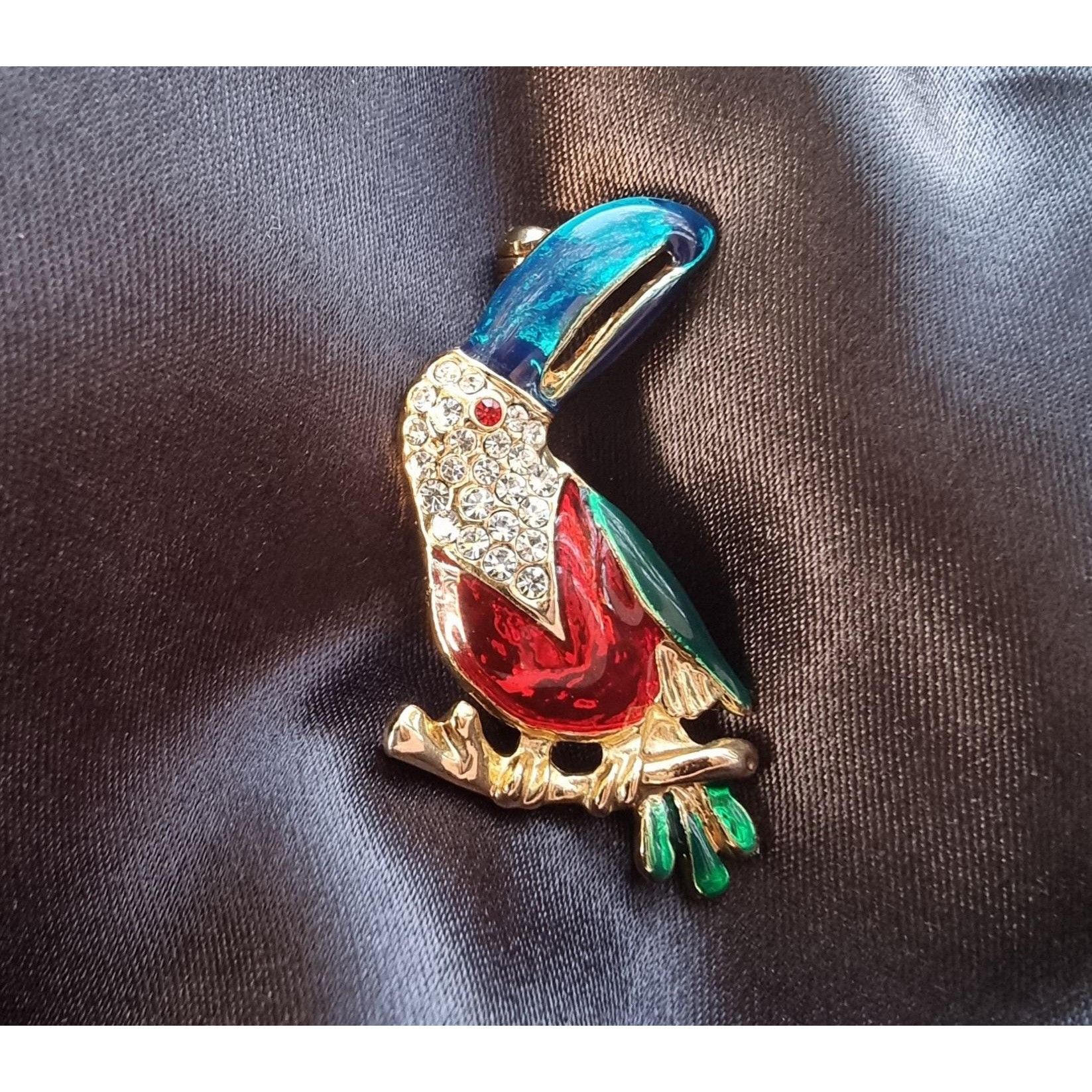 Vintage Vintage Toucan Bird Enamel Gold Tone Rhinestone Red Eye Anim Size ONE SIZE - 5 Thumbnail