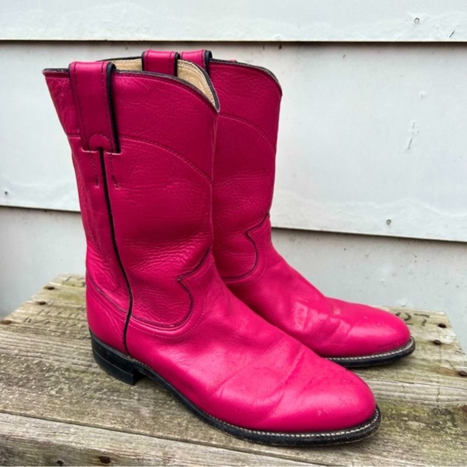 image of Justin Boots Justin Hot Pink Roper Cowgirl Western Boots Vintage 80's 90S, Women's (Size 7.5)