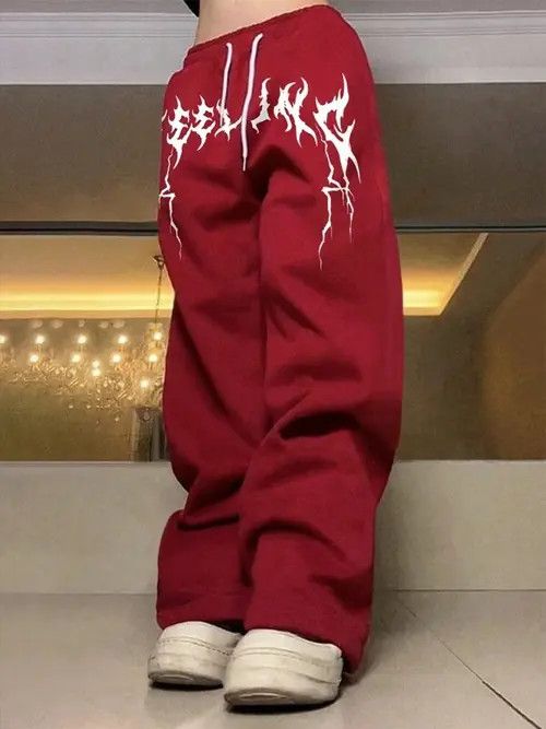 Red Graffiti Baggy sweatpants Goth Opium