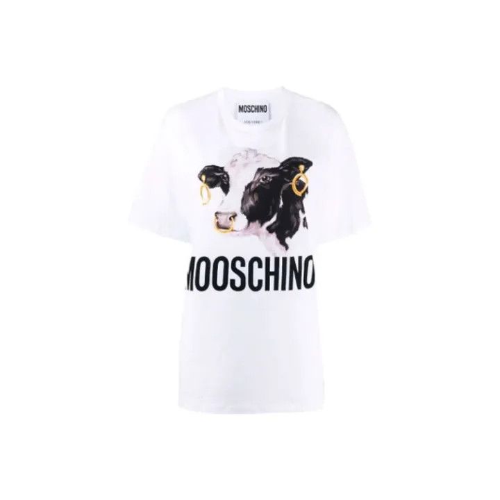 Moschino Moschino Cow Print Short Sleeve T-Shirt 0079 Size L / US 10 / IT 46 - 1 Thumbnail