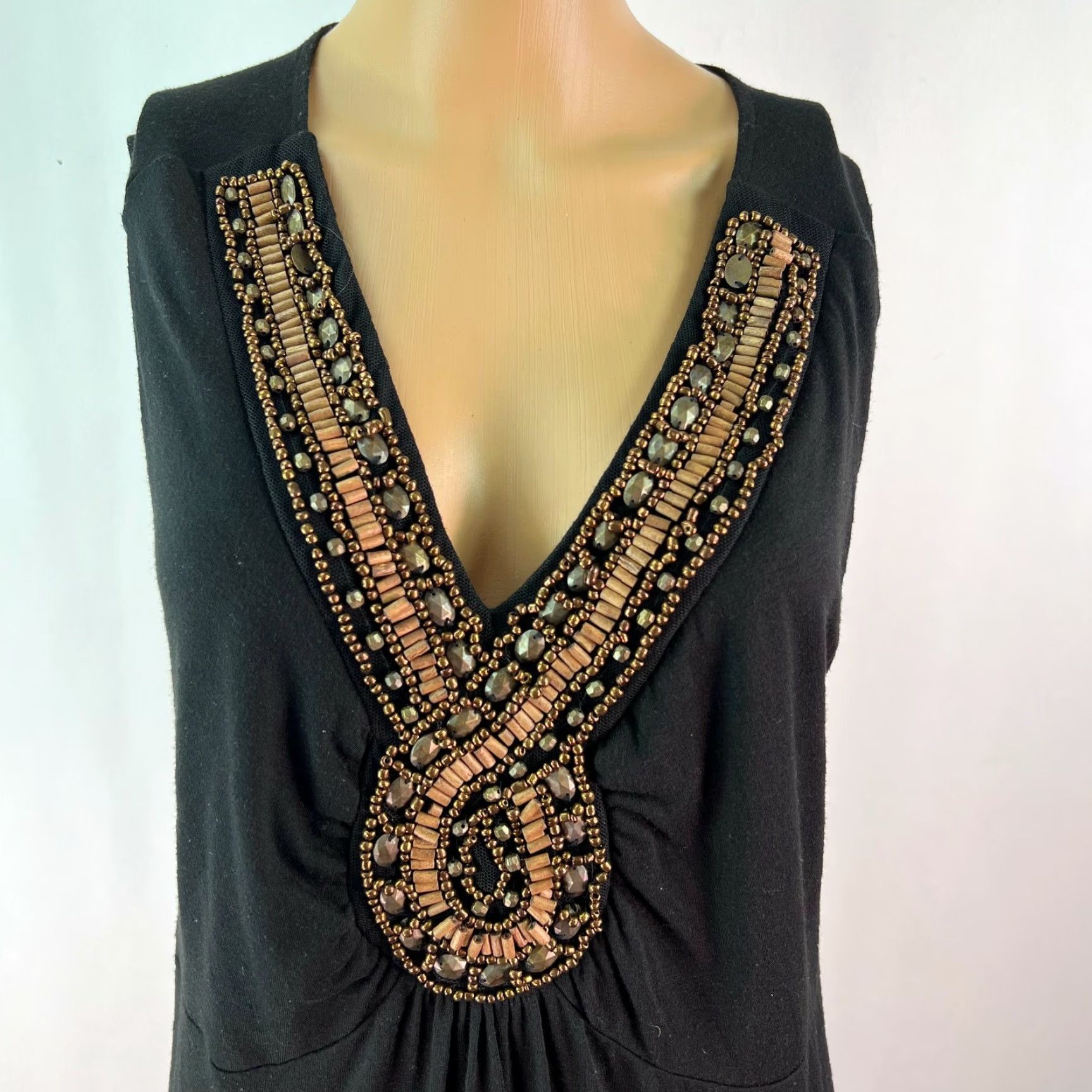 Faded Glory VINTAGE Faded Glory Womens Beaded Empire Waist V Neck Black Maxi Dress 1X Size Size XL / US 12-14 / IT 48-50 - 3 Thumbnail