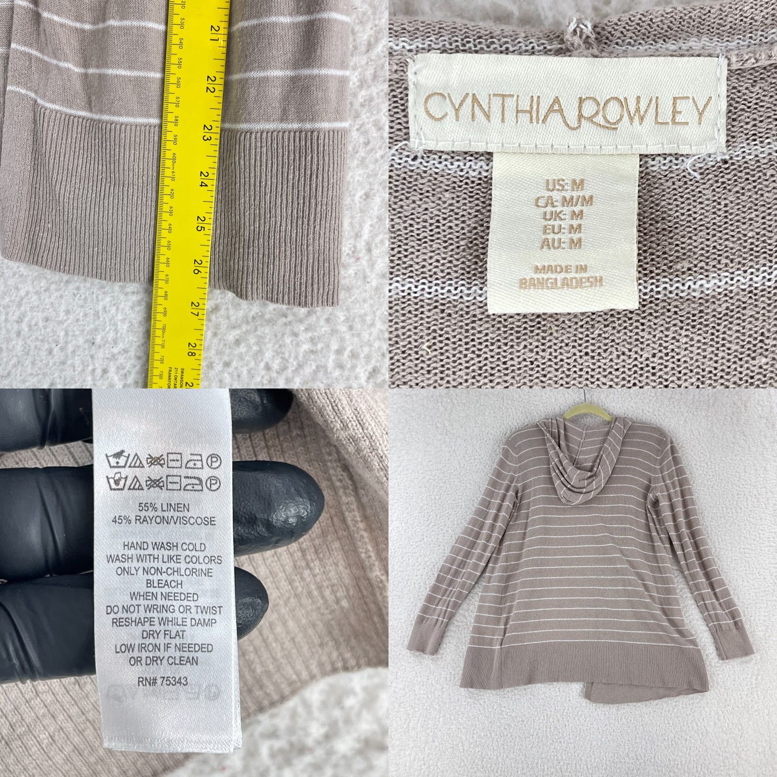 Cynthia Rowley Cynthia Rowley Cardigan Sweater Womens Medium Brown Striped Open Front Long Sleeve Knit Open Front Cardigan Size M / US 6-8 / IT 42-44 - 8 Thumbnail