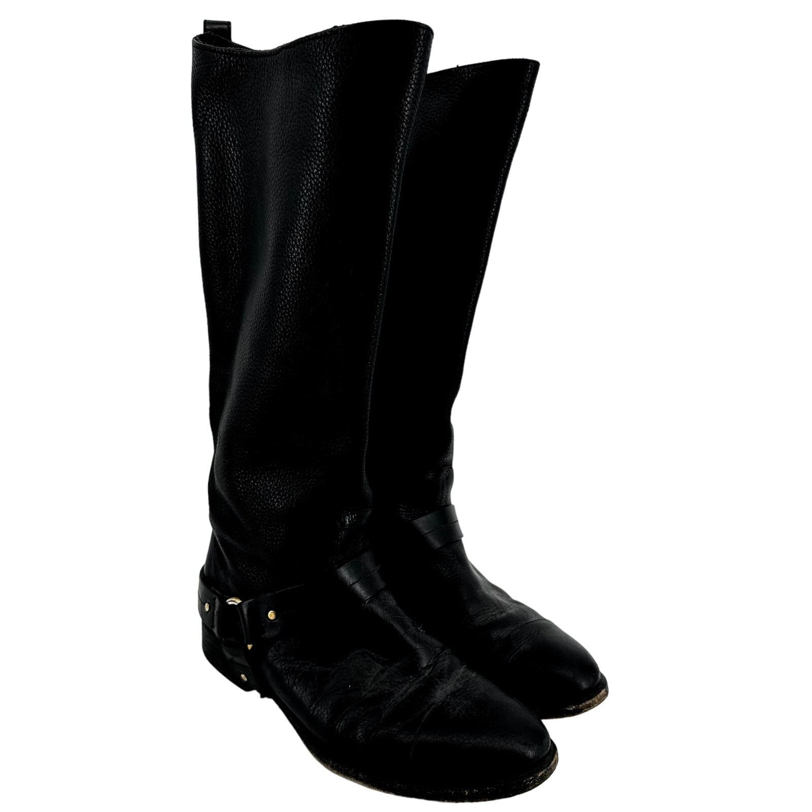 Chloe Chloé Pebbled Leather Riding Boots Harness Strap Black 7 Size US 7 / IT 37 - 1 Thumbnail