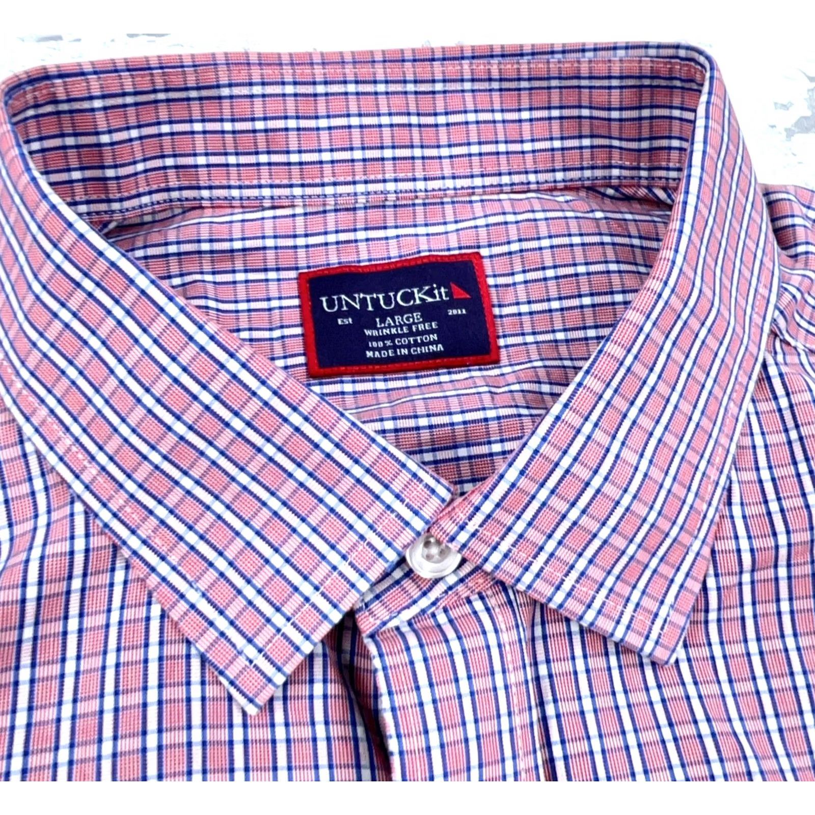 UNTUCKit UNTUCKit Shirt Adult Men Large Pink Blue Plaid Button Up Casual Dress Poplin Size US L / EU 52-54 / 3 - 4 Thumbnail