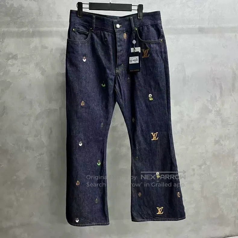 Louis Vuitton Louis Vuitton Blue monogrammed Logo embroidered flared jea Size US 27 - 1 Thumbnail