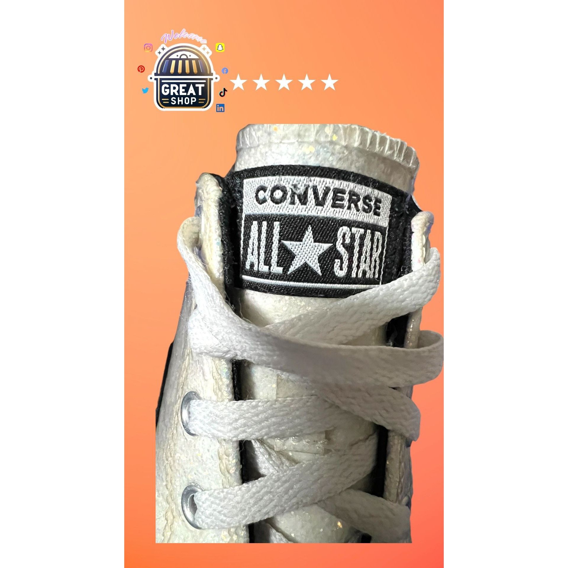 Converse Converse All Star Womens Glitter Low-Top Sneakers Size 7 Whi Size US 7 / IT 37 - 2 Thumbnail