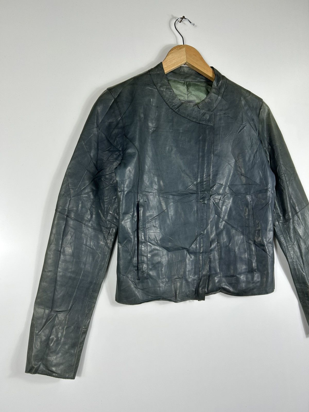 Designer × M0851 🔥M0851 Distressed Genuine Leather Cropped Rider Jacket Size XS / US 0-2 / IT 36-38 - 2 Thumbnail
