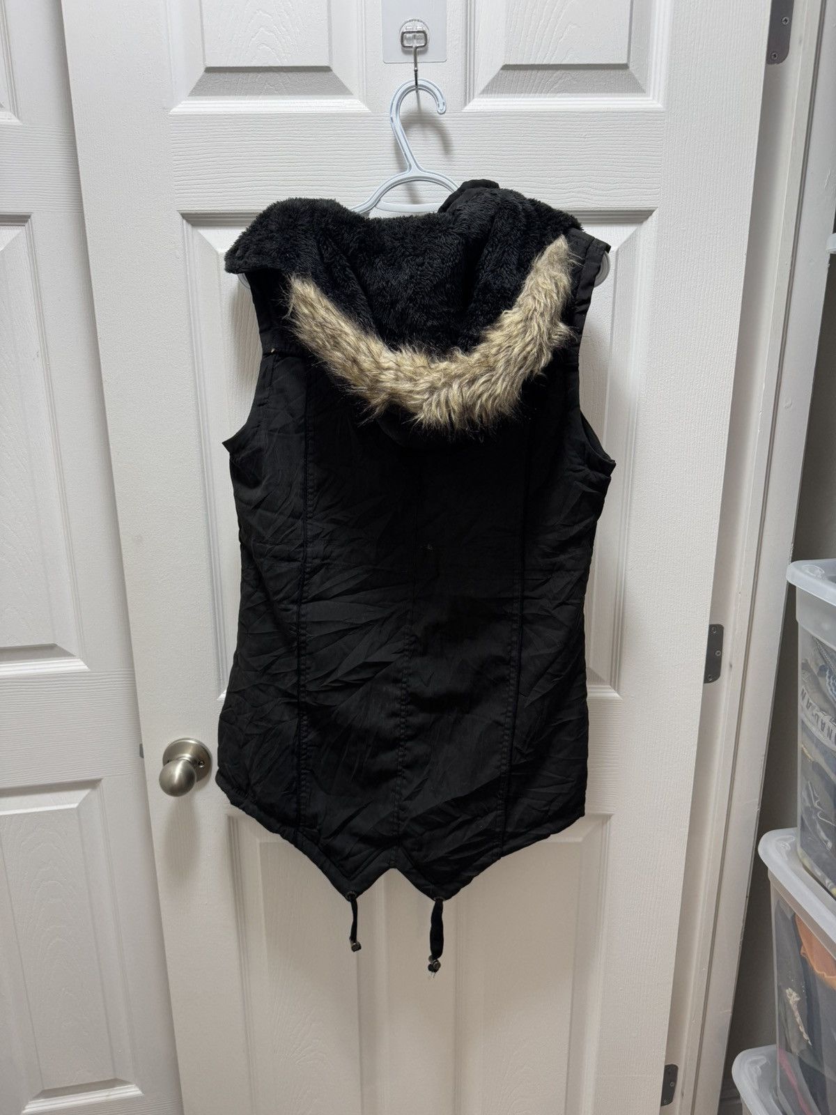 Japanese Brand Special One Black Long Cargo Winter Hooded Fur Vest Size US M / EU 48-50 / 2 - 2 Thumbnail