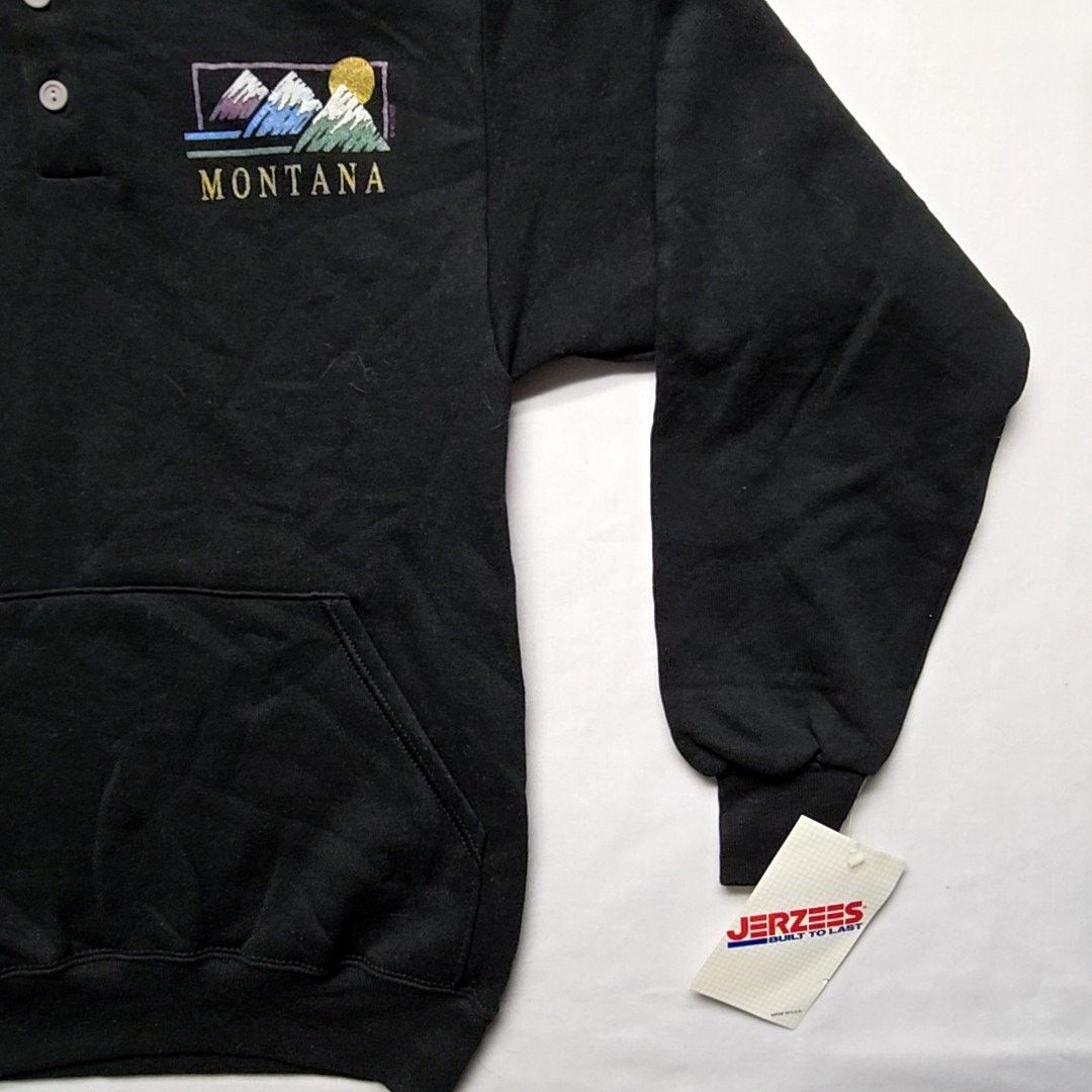 Jerzees Vintage Montana Hoodie Jerzees Black Graphic Small 90s Size US S / EU 44-46 / 1 - 2 Thumbnail