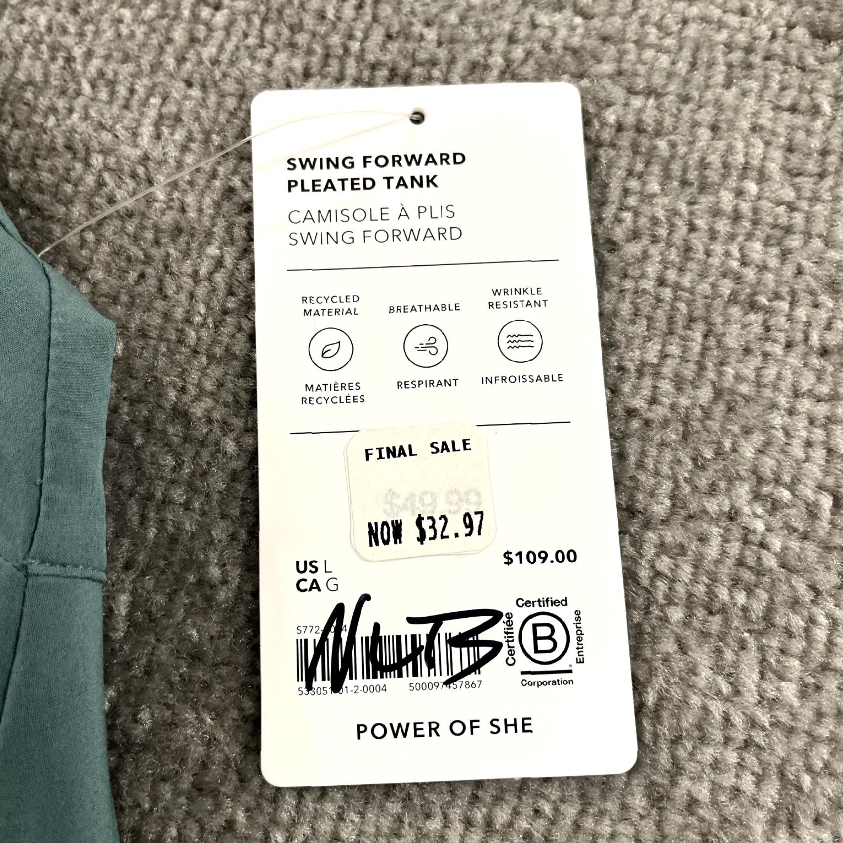 Athleta ATHLETA Shirt Womens Large Green Black Swing Forward Pleated Tank Sleeveless NEW Size L / US 10 / IT 46 - 5 Thumbnail