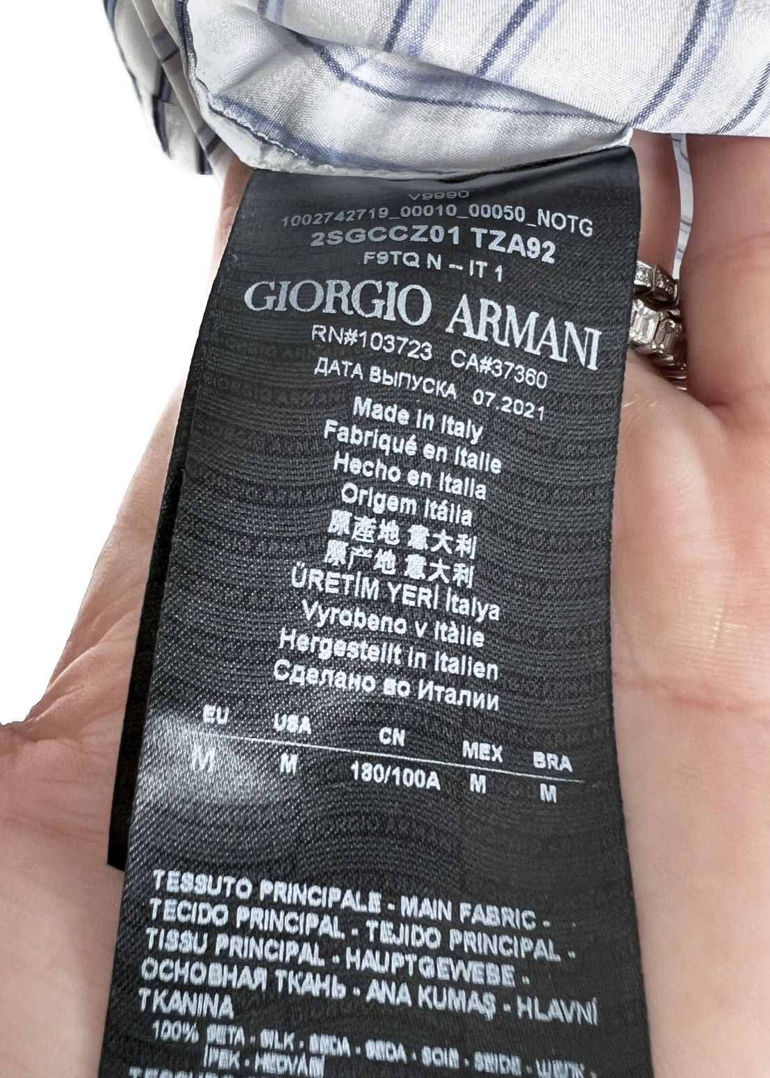 Giorgio Armani Giorgio Armani White Blue Wave Striped GA Logo Silk Top Size US M / EU 48-50 / 2 - 6 Thumbnail