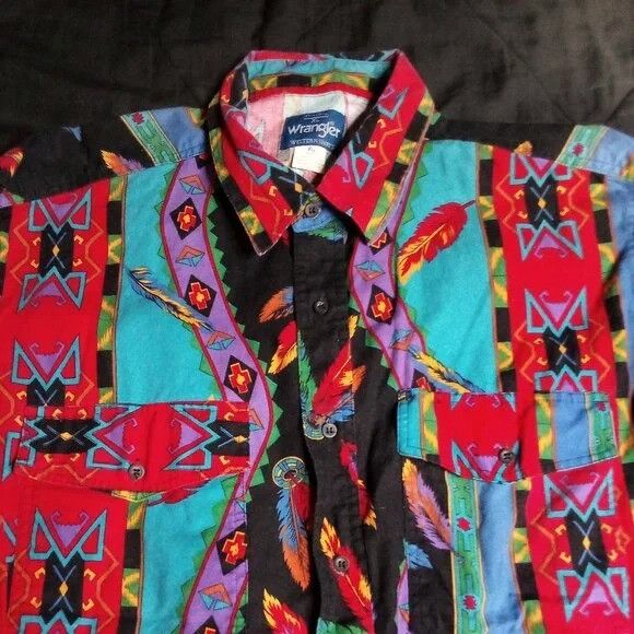 Wrangler Vintage Wrangler Aztec Feathers Brushpopper Western Shirt Size US XL / EU 56 / 4 - 1 Thumbnail