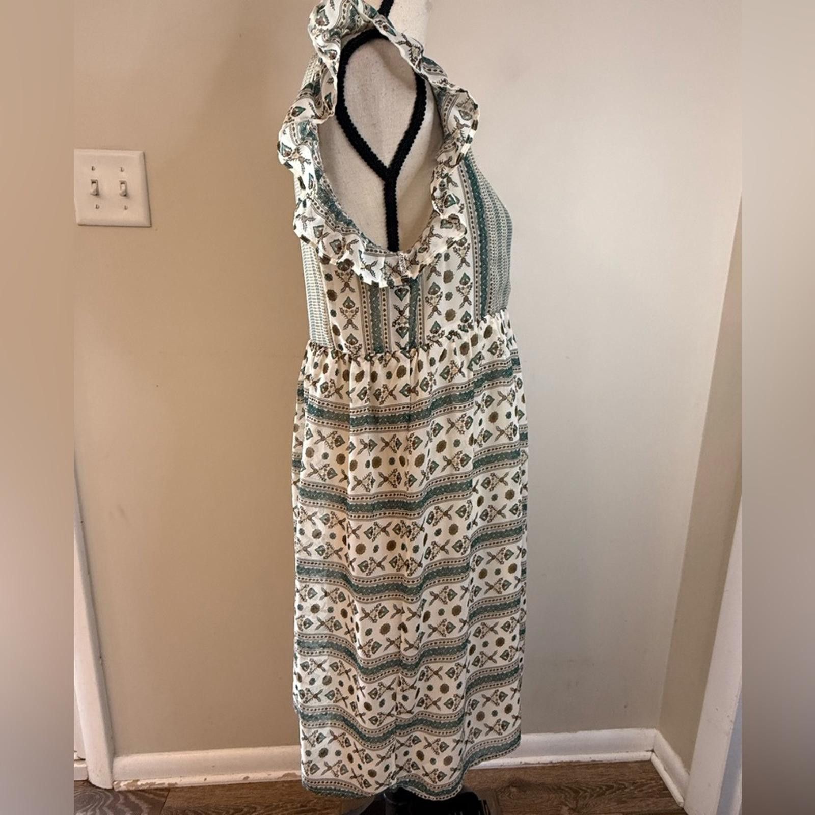 Other Hayden boho dress stripe floral ruffle green cream tan SZ SM Size S / US 4 / IT 40 - 3 Thumbnail