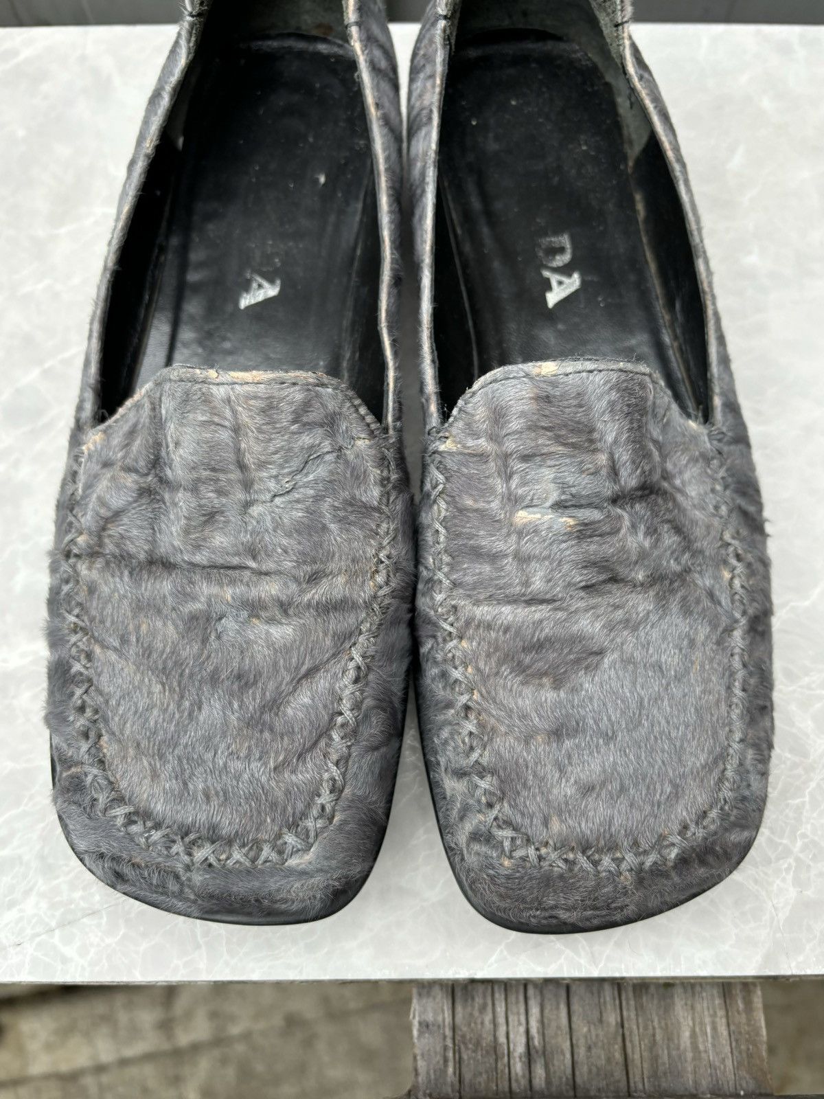 Prada × Vintage 1990s Prada Pony Hair Loafers Vintage Square Toe Fur Womens Size US 7 / IT 37 - 6 Thumbnail