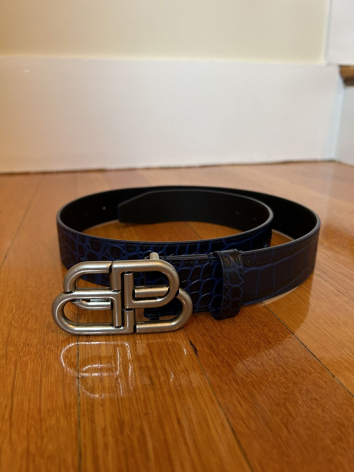 Balenciaga Balenciaga BB Logo Crocodile Belt Blue Silver | Grailed
