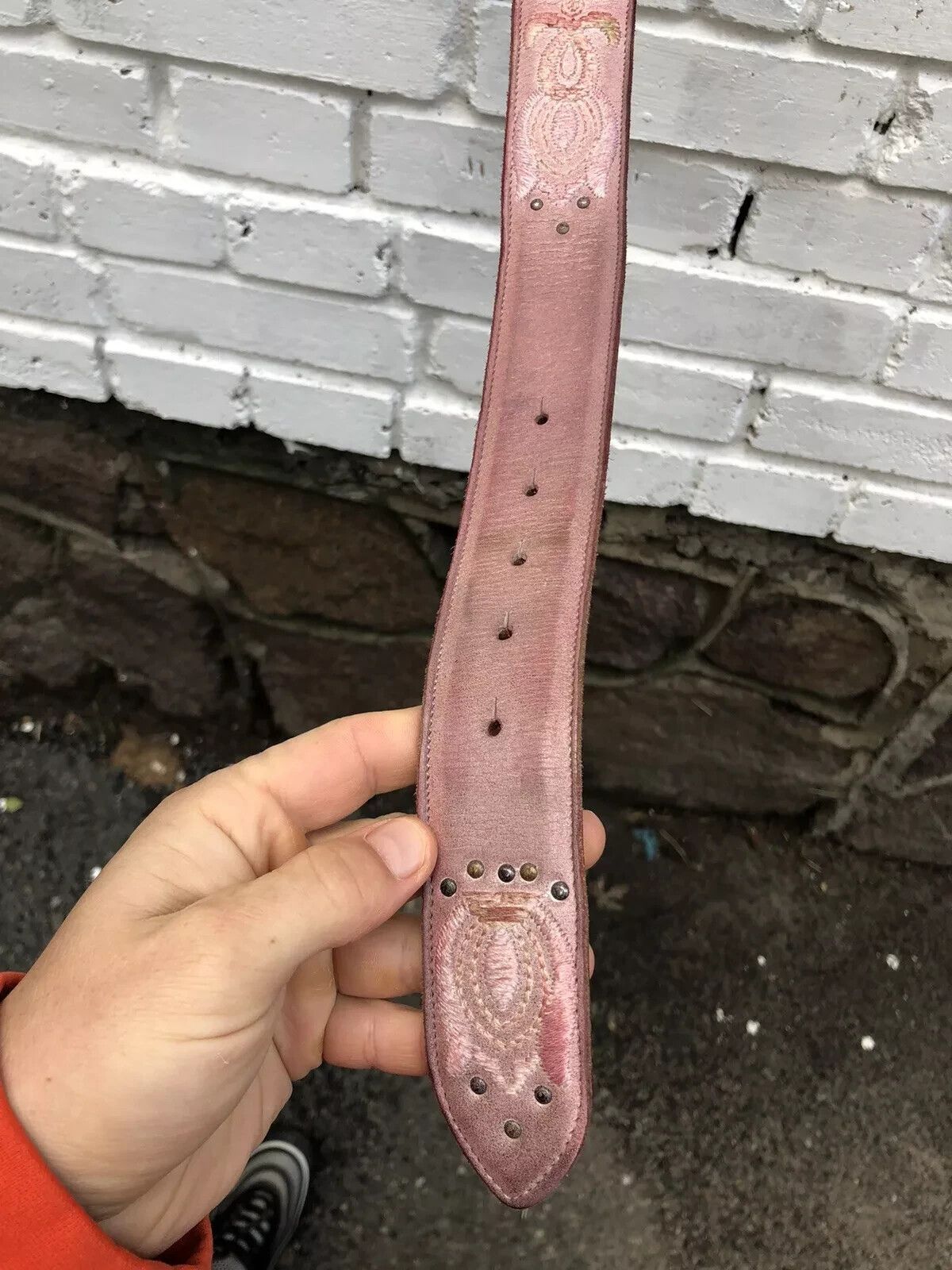 Vintage REPTILE'S HOUSE GENUINE LEATHER BELT FLORAL RARE PINK 44/80 Size ONE SIZE - 6 Thumbnail