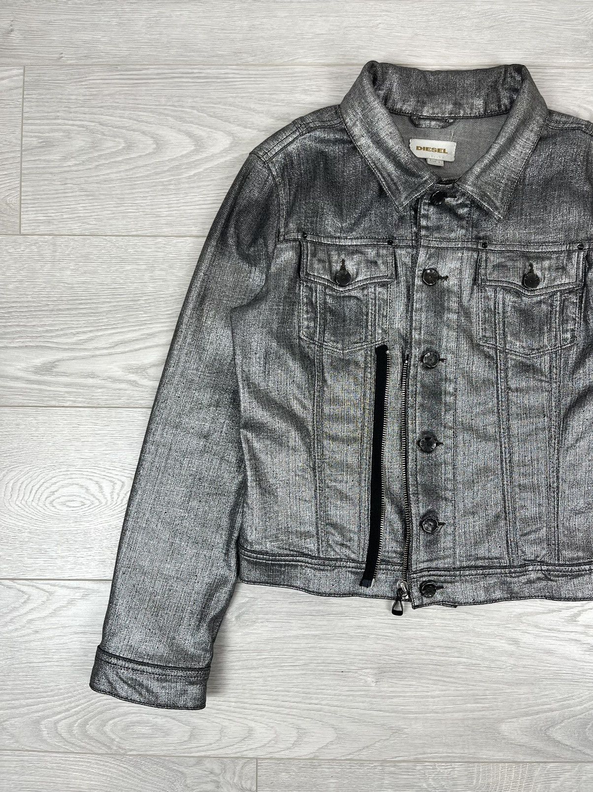Diesel Diesel Y2K Silver Denim Waxed Trucker Jacket L Size Size L / US 10 / IT 46 - 3 Thumbnail