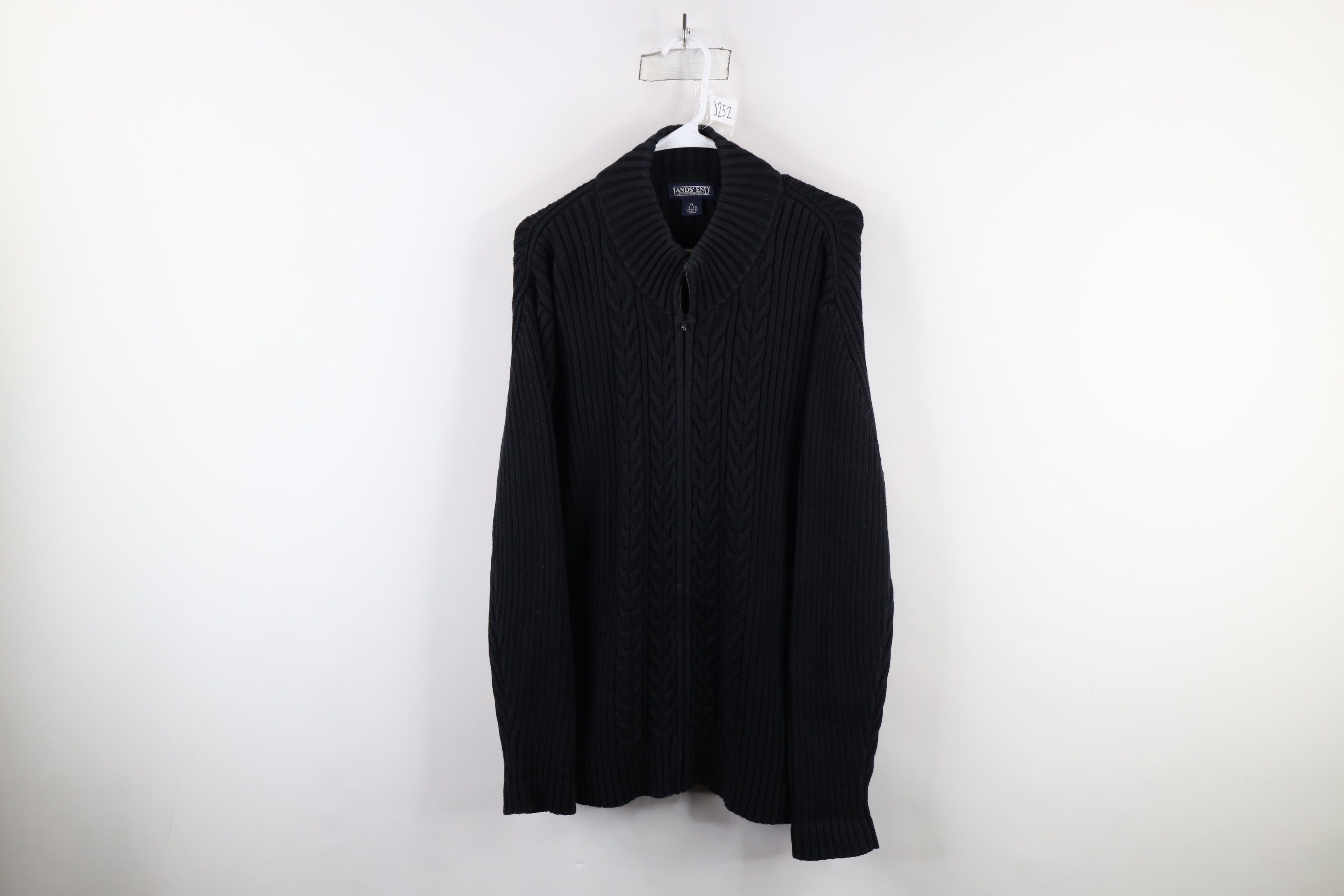 Lands' End × Vintage Vintage 90s Lands End Ribbed Cable Knit Zip Sweater Japan Size XXL / US 16-18 / IT 52-54 - 1 Thumbnail