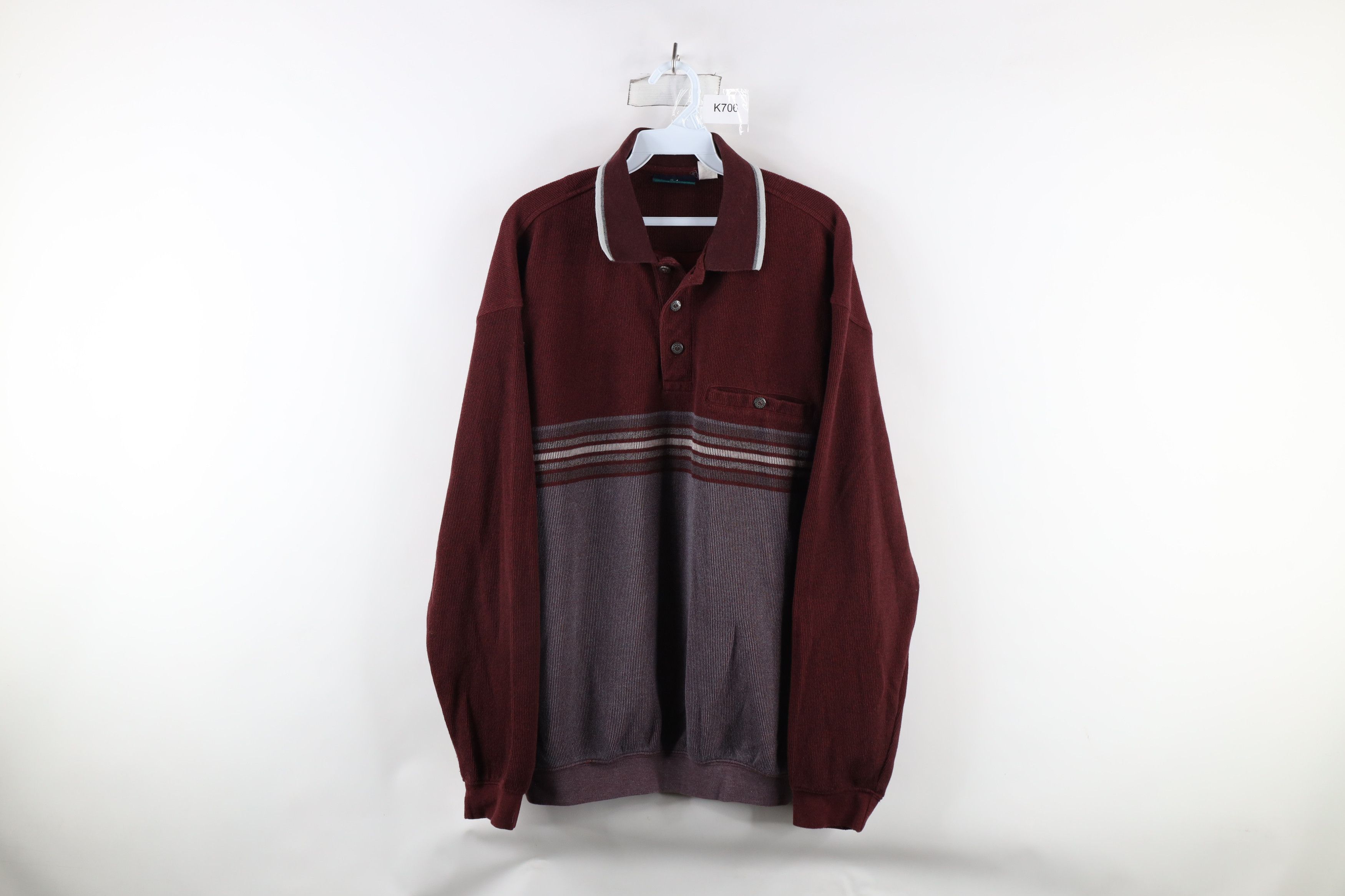 Vintage Vintage 90s Streetwear Ribbed Knit Long Sleeve Pullover Polo Size US XL / EU 56 / 4 - 1 Thumbnail