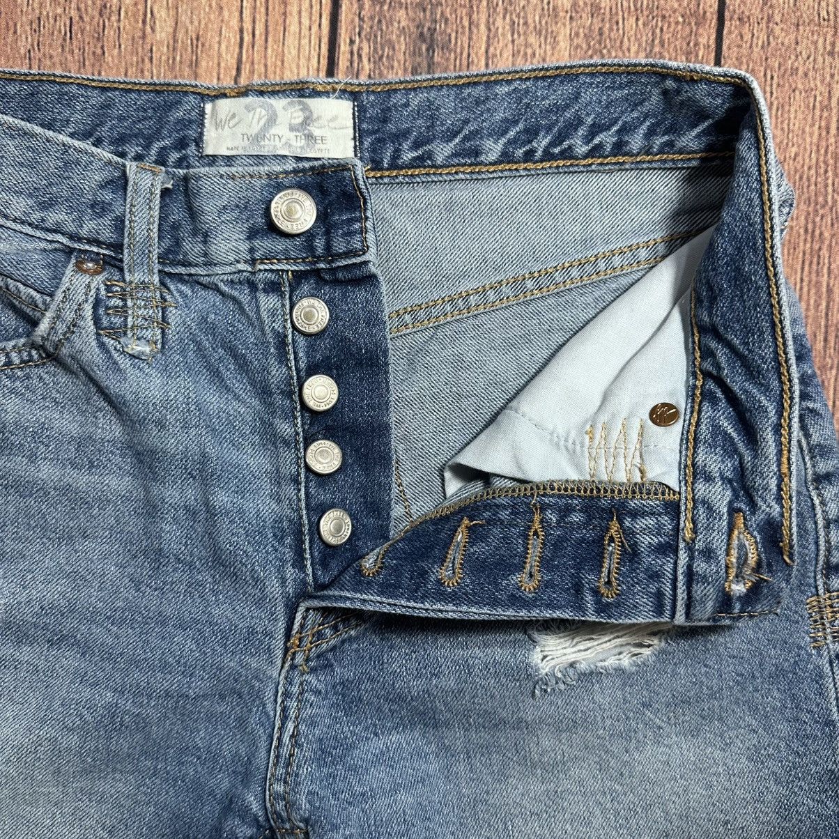 Free People Size 23: Free People Distressed Denim Button Fly Shorts Size 23" - 3 Thumbnail