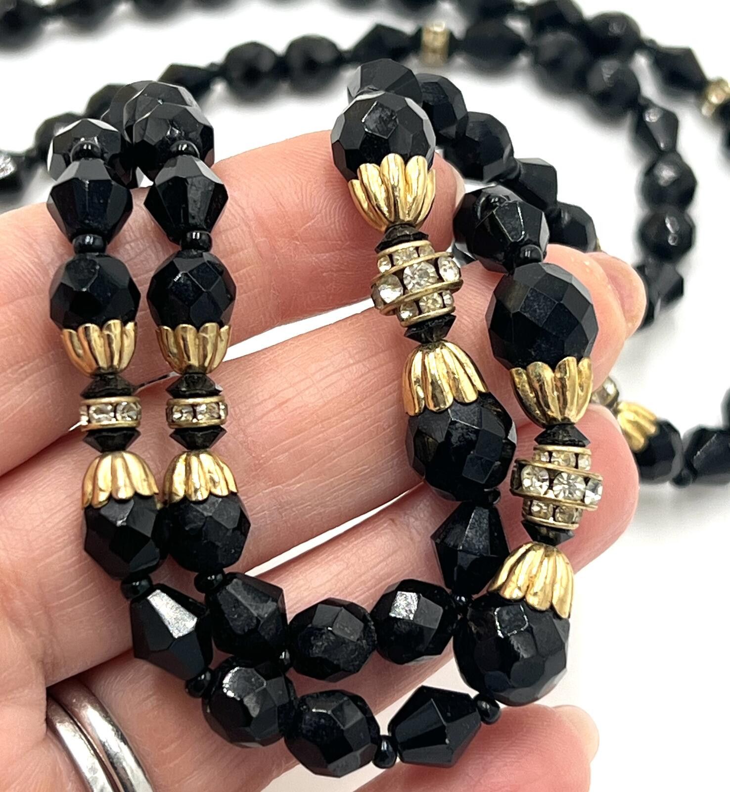 Other Vintage Miriam Haskell Black Glass & Rhinestone Necklace Size ONE SIZE - 4 Thumbnail