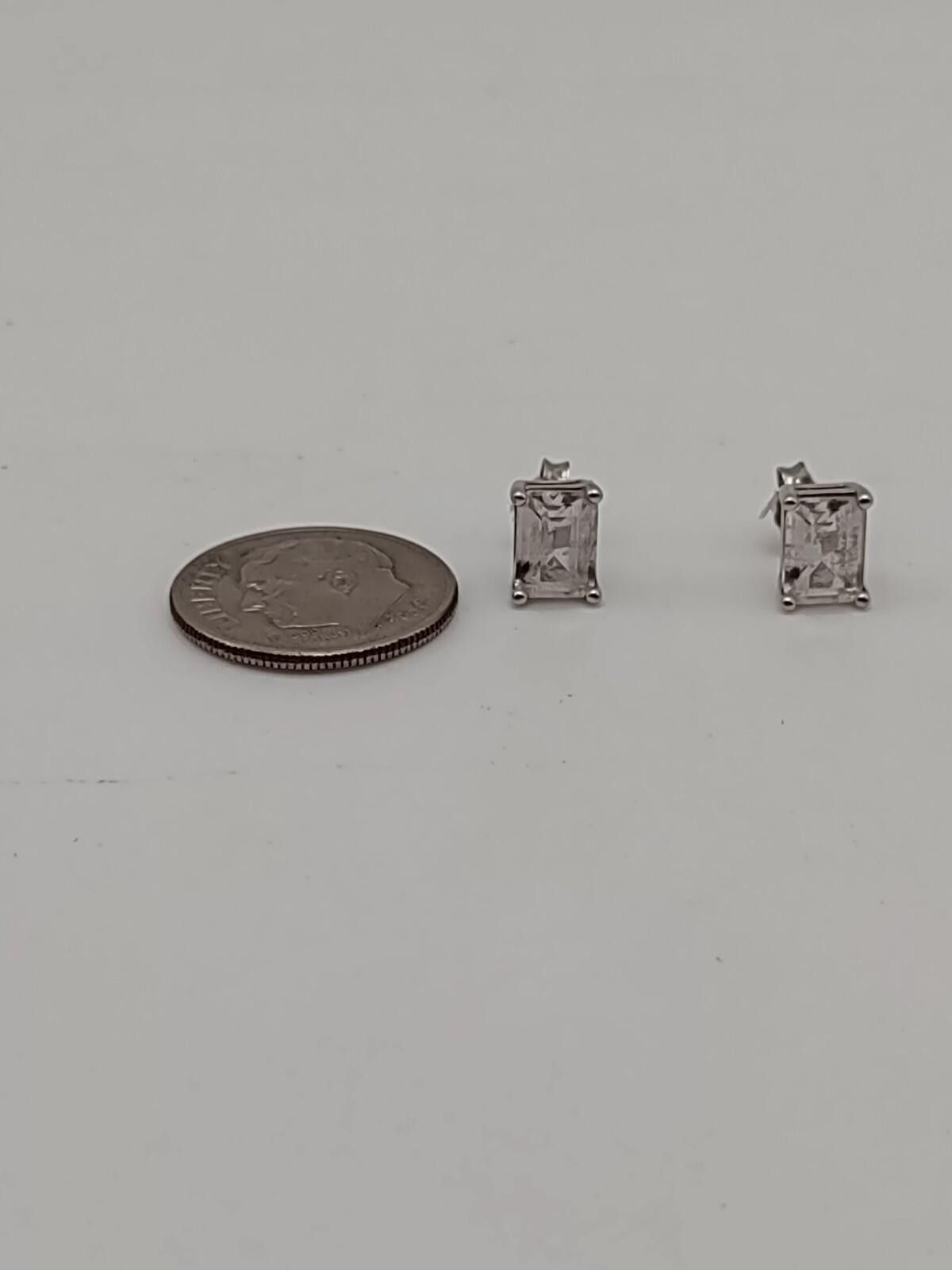 The Unbranded Brand Sterling Silver CZ Stud Earrings Emerald Cut 1.33g Size ONE SIZE - 5 Thumbnail