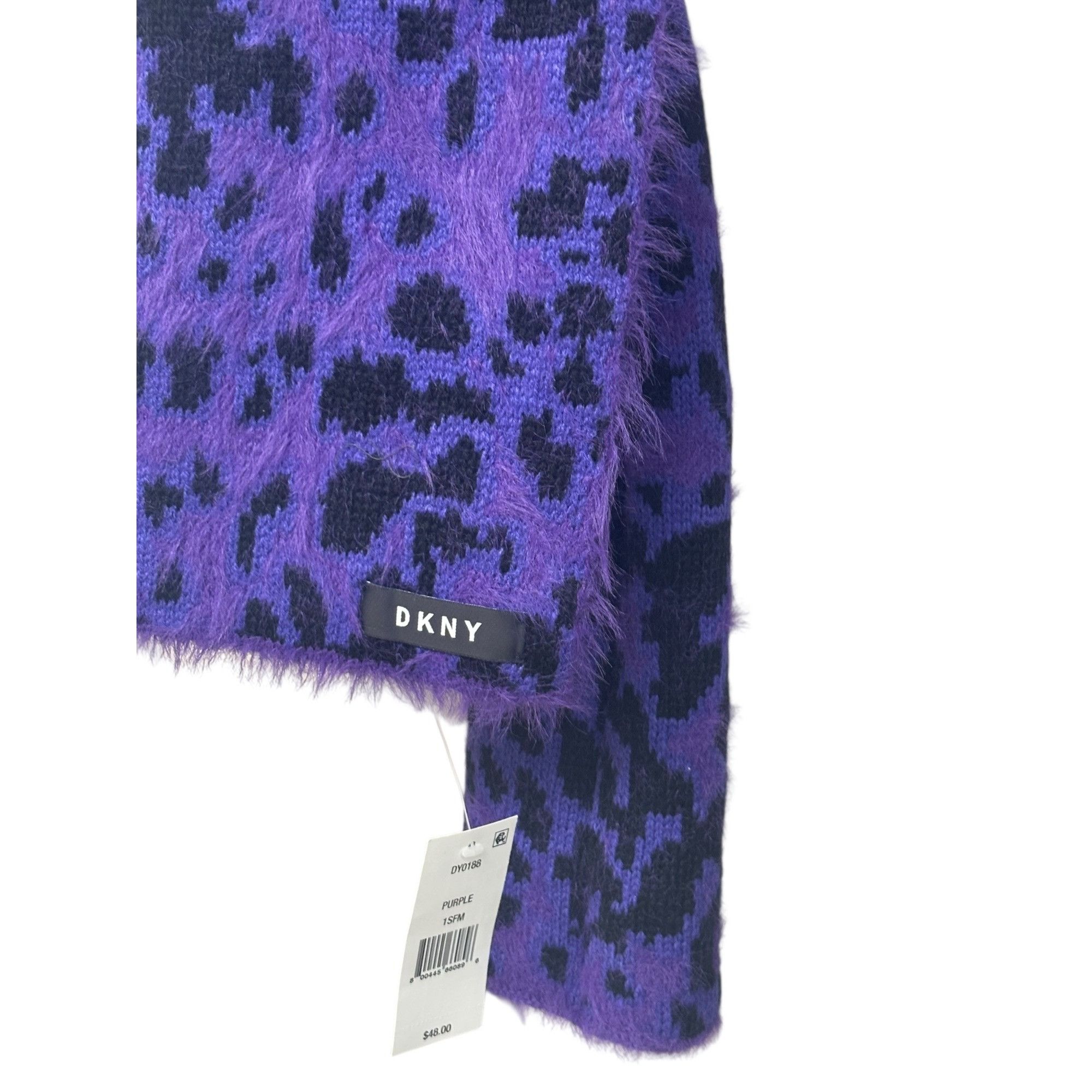 DKNY DKNY Fuzzy Animal Print Knit Scarf , Purple 12"x67" Size ONE SIZE - 4 Thumbnail