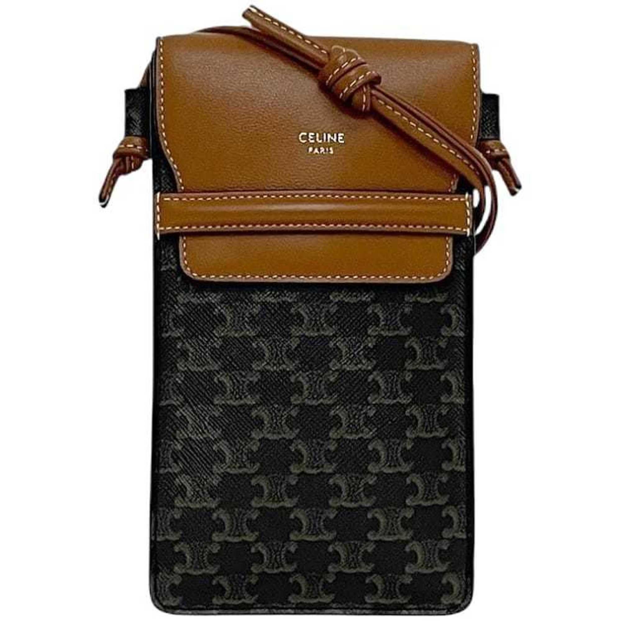 Celine Celine Phone Shoulder Bag f-23939 Black Brown Triomphe 10G332CQD Pochette PVC Leather S-AN-4281 CELINE Crossbody Smartphone Case Size ONE SIZE - 1 Thumbnail