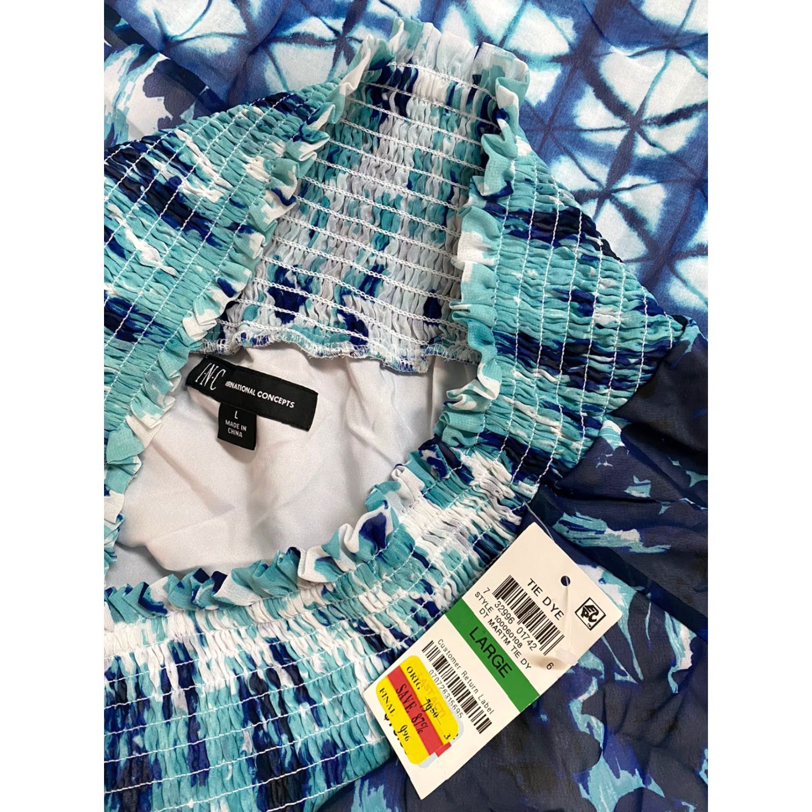 Vintage INC International Concepts Skirt Women L Blue Knee Length A-Line Casual Floral 100% Polyester Asymmetric Ruffle Lined Sail? Size 36" / US 14 / IT 50 - 6 Thumbnail