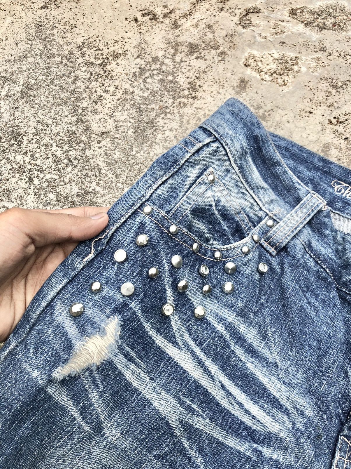 Japanese Brand × Seditionaries STUDDED DISTRESSED DENIM BY VINTAGE STANDARD JEANS Size 31" - 3 Thumbnail