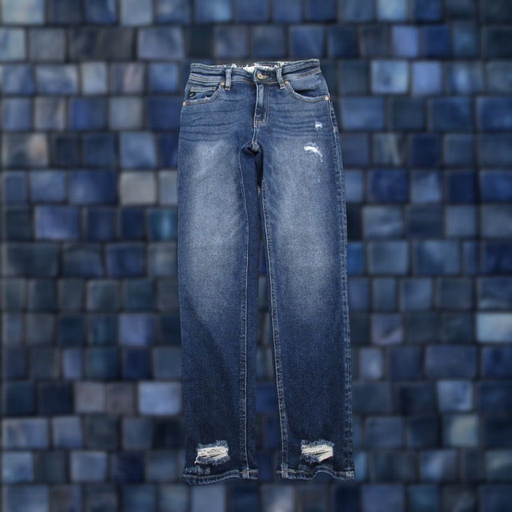 Vintage Kancan Maurices Women's Blue Distressed Denim Straight Leg Jeans Size 23 Size 40" / US 18 - 1 Thumbnail