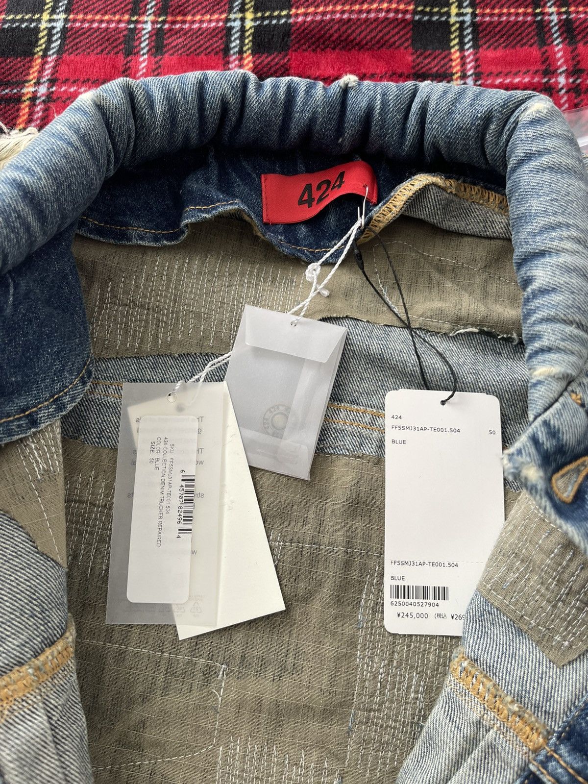 424 424 Collection Denim Trucker Blue Repaired Camo Size US L / EU 52-54 / 3 - 3 Thumbnail