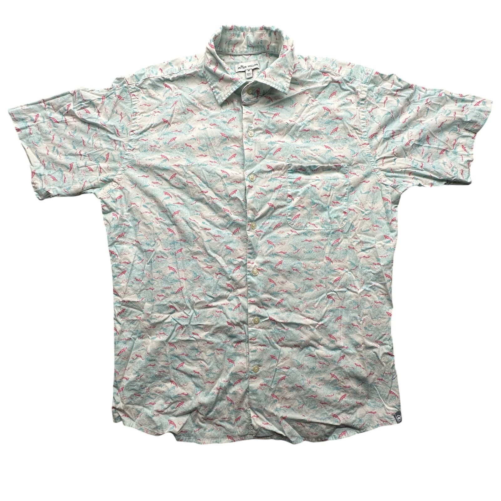 Peter Millar Peter Millar Fish Print Button Shirt Men M Blue Pink Stretch Size US M / EU 48-50 / 2 - 1 Thumbnail