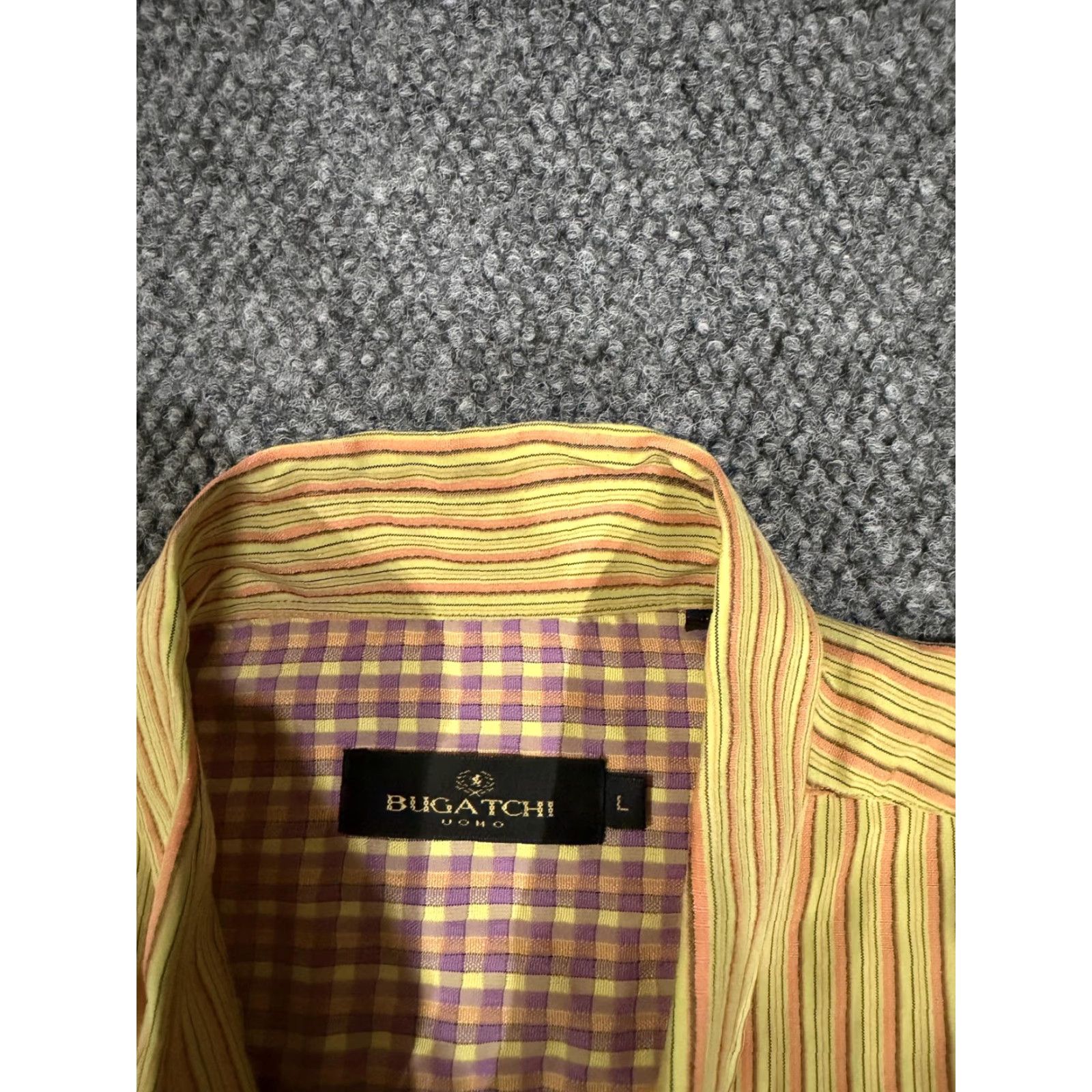 BUGATCHI Bugatchi Uomo Shirt Mens L Yellow Stripe Long Sleeve Button Front Dress Top Size US L / EU 52-54 / 3 - 4 Thumbnail