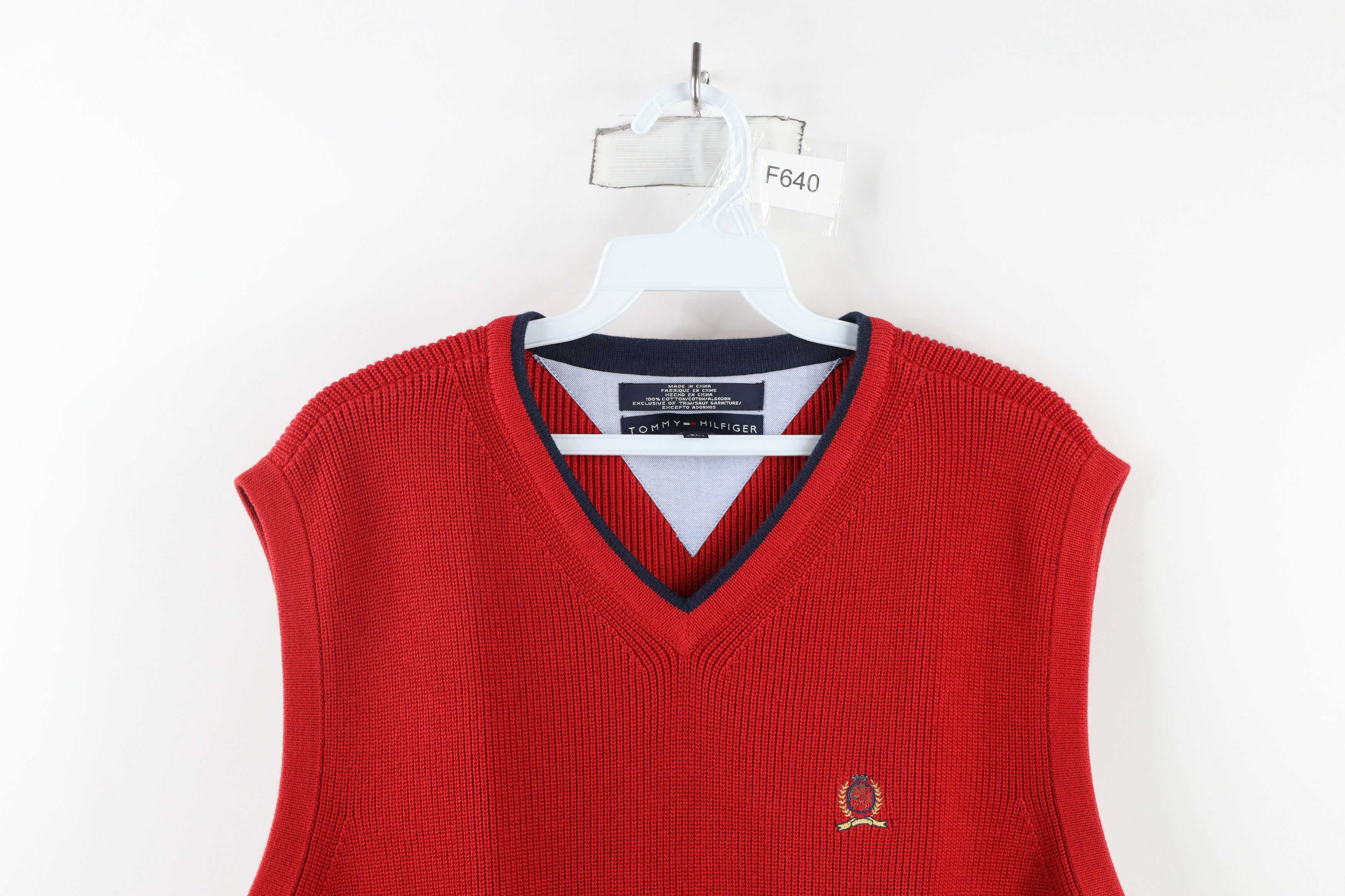 Tommy Hilfiger × Vintage Vintage 90s Tommy Hilfiger Ribbed Knit Sweater Vest Red Size US XL / EU 56 / 4 - 2 Thumbnail